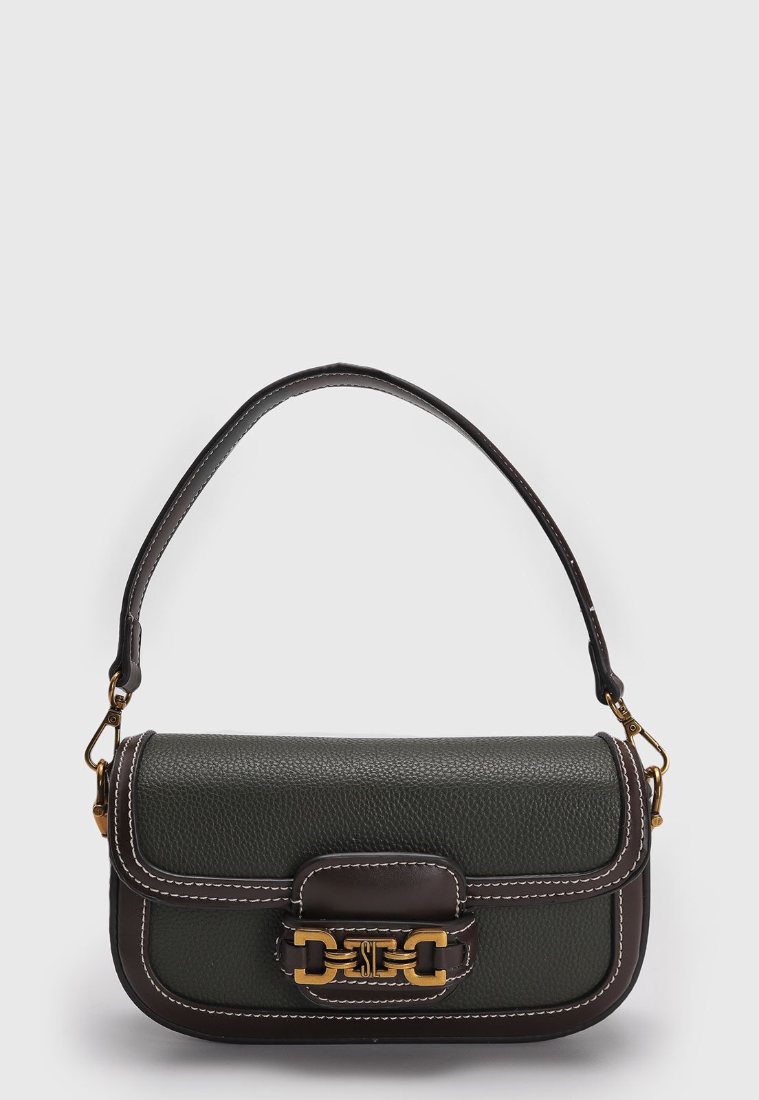 Bolsa Feminina Santa Lolla Média Texturizada Verde Escuro e Marrom