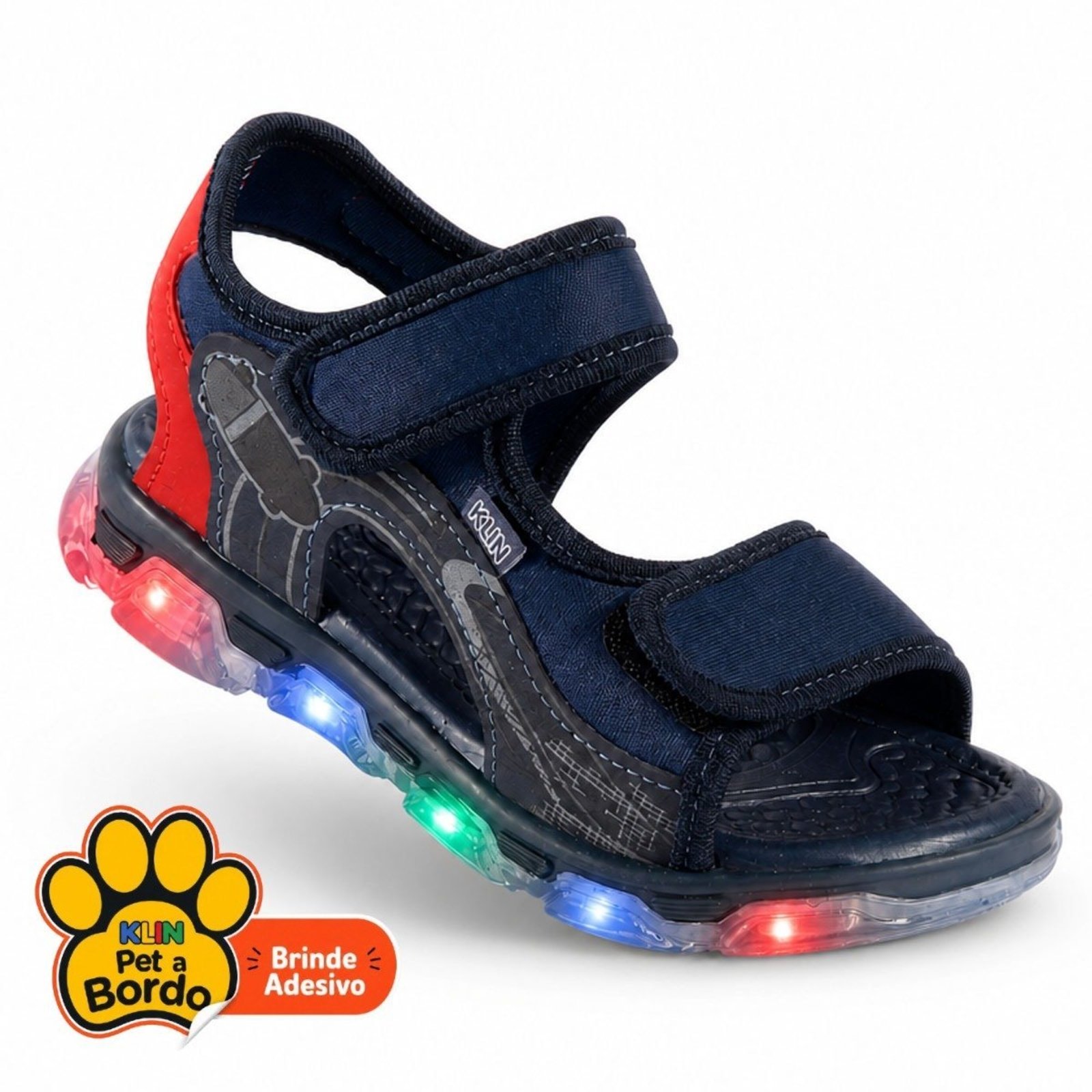 Infantil - Sandália Papete Masculina Klin Light Foguete com LED Colorido