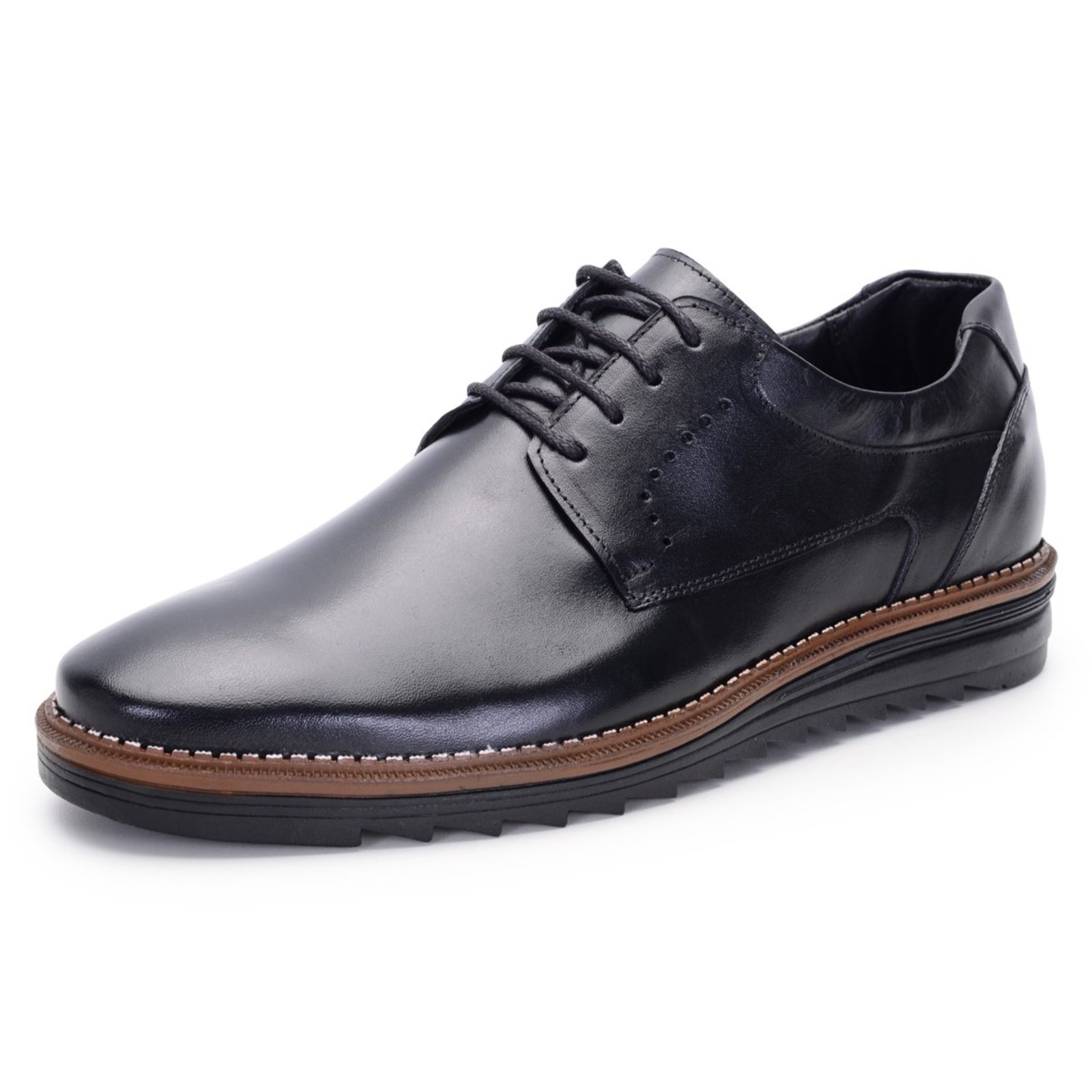 Sapato Social Bico Redondo Masculino Em Couro Preta 16006