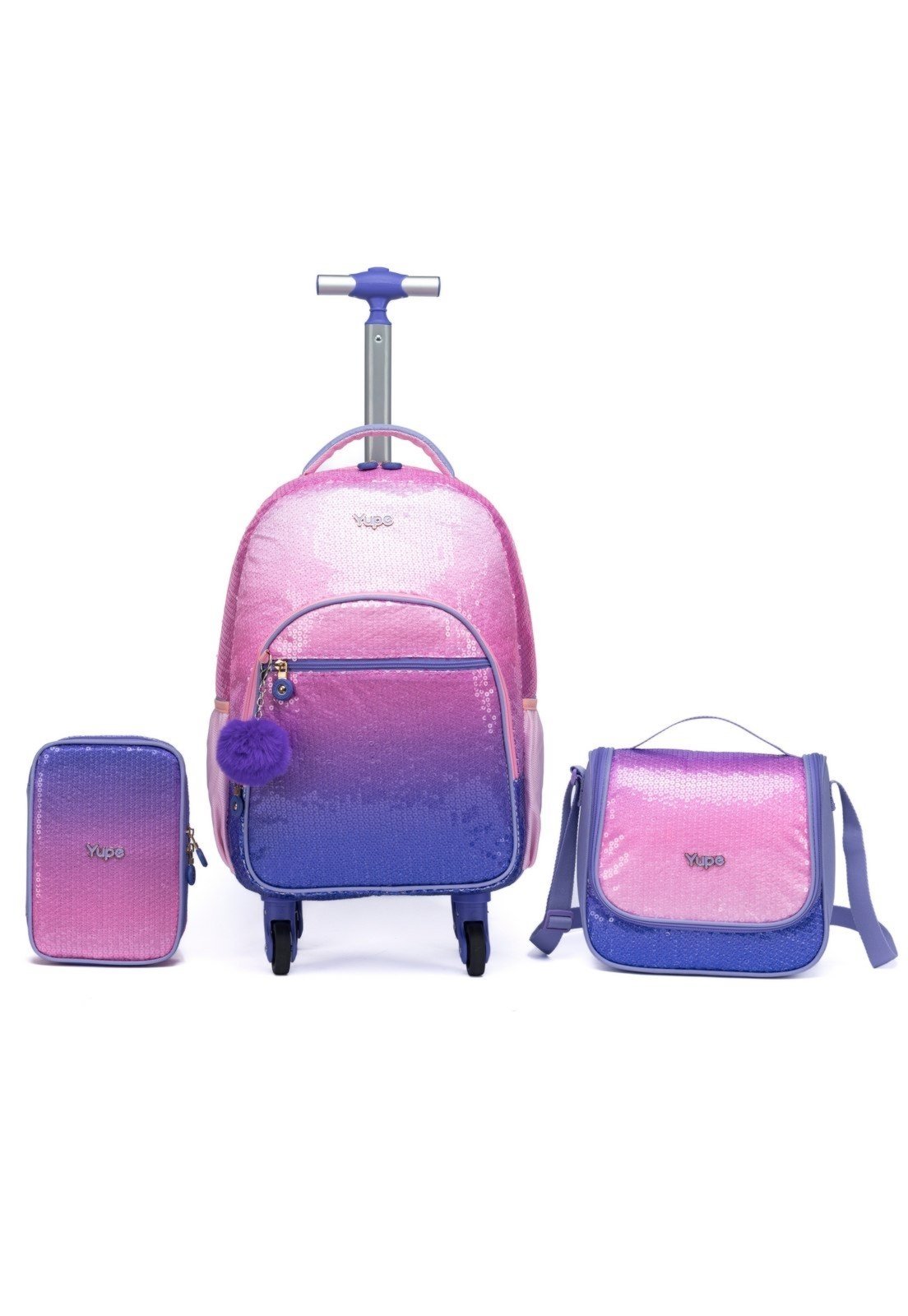 Infantil - Kit Mochila Yupe Com Rodinhas Lancheira Estojo Escolar Menina