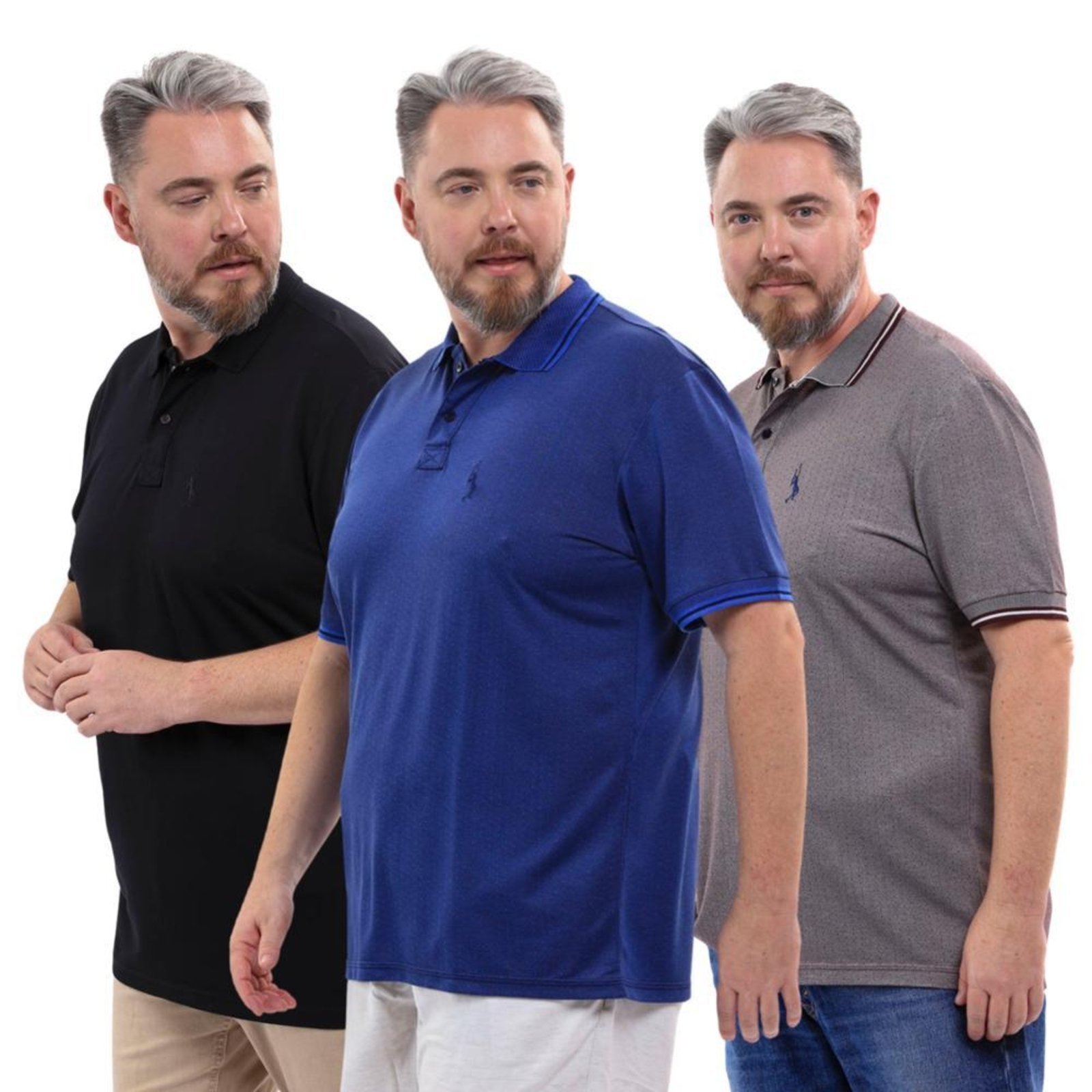 Kit 3 Camisa Polo Plus Masculina Piquet Dia a Dia
