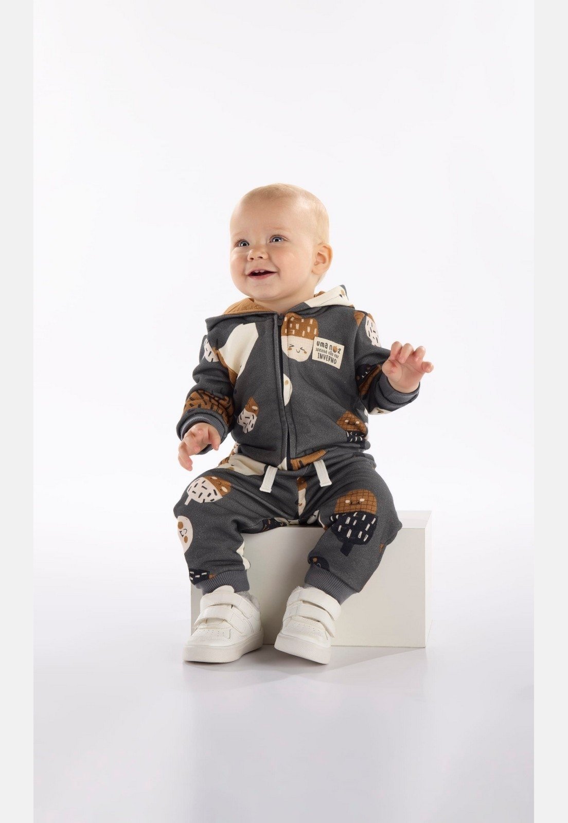 Infantil - Conjunto Nozes Menino com Jaqueta e Calça Jogger Três e Já Cinza