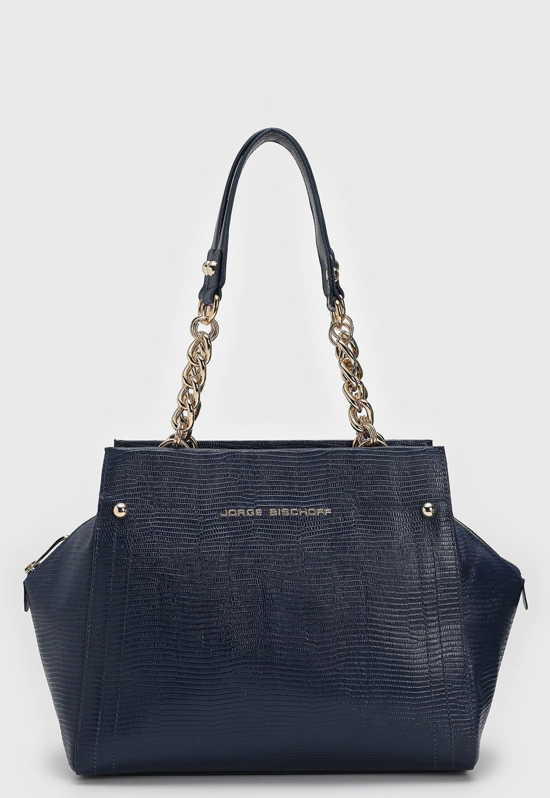 Bolsa Tiracolo Feminina Jorge Bischoff Alça Corrente Lezard Azul