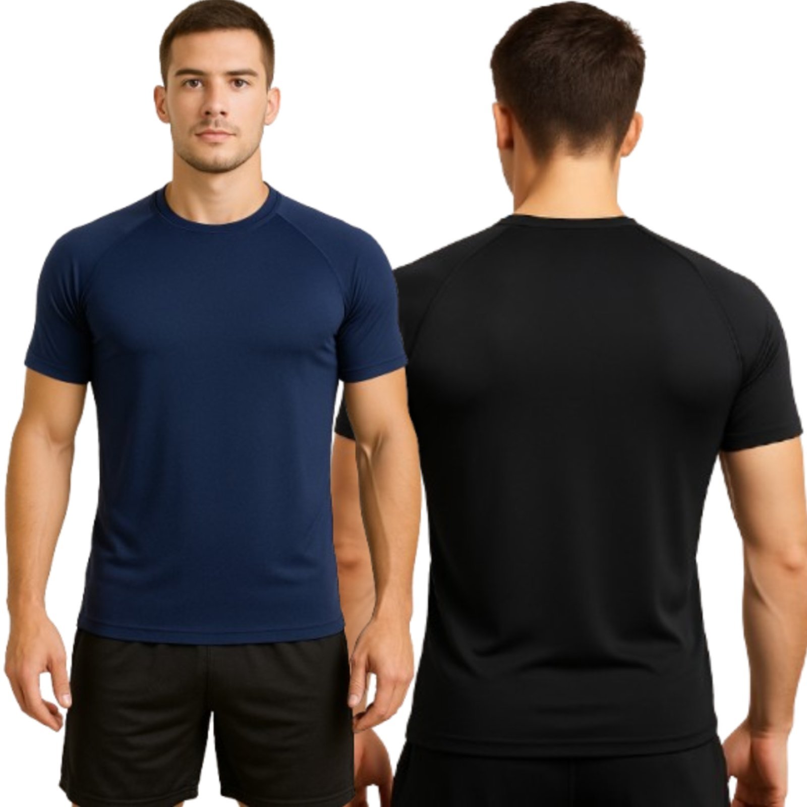 Kit 2 Blusa Uv Manga Curta Reflexo Íntimo Camisa Proteção Solar Segunda Pele Preto e Azul Marinho