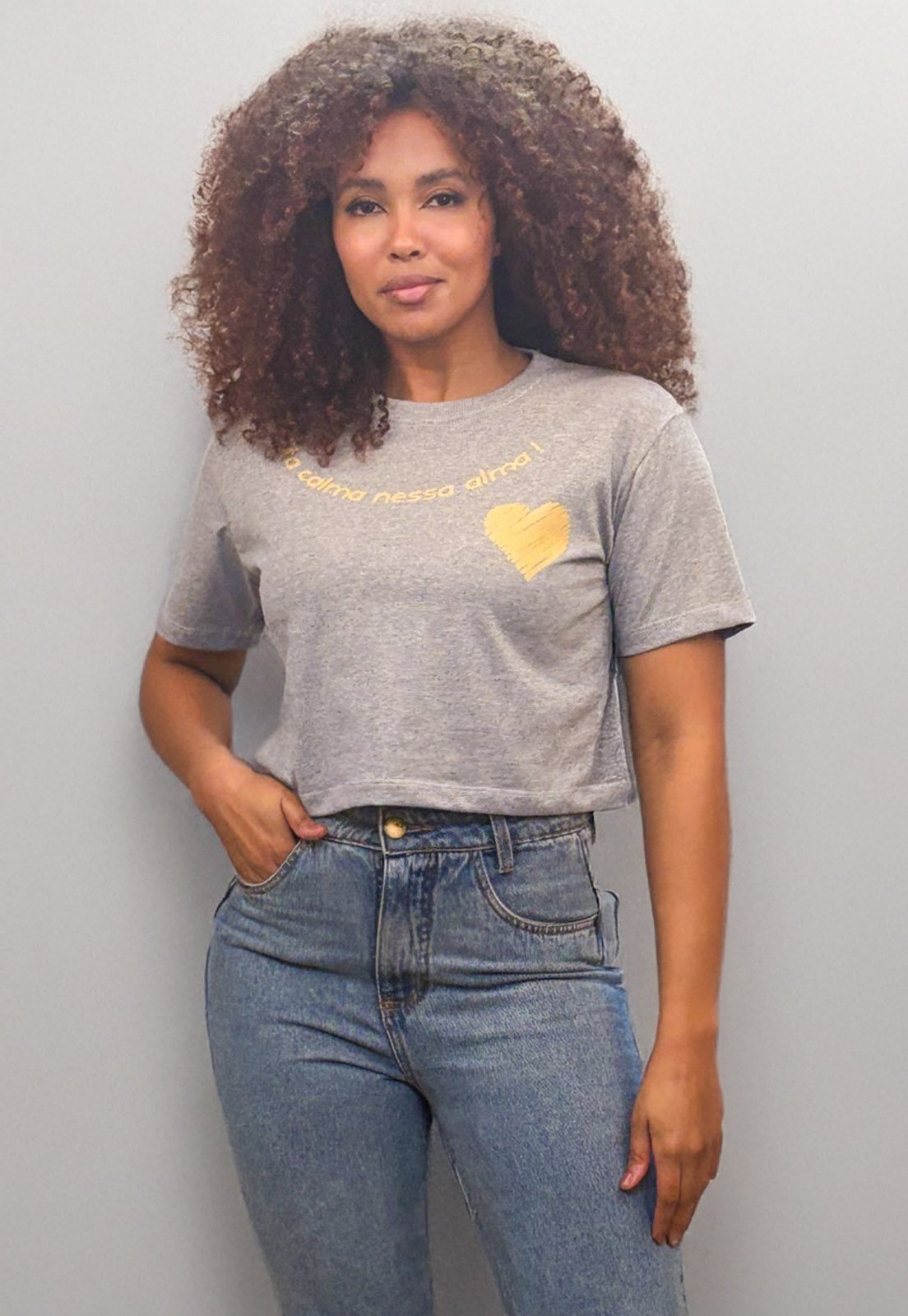 Blusa Cropped Cabanafree Algodão Manga Curta Cinza