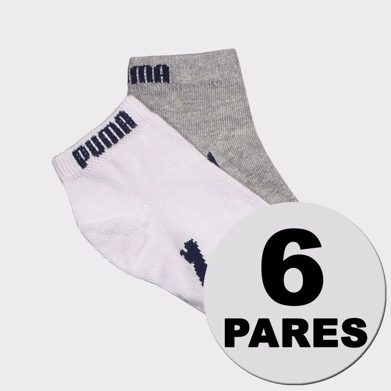Kit Meias Puma Sapatilha 6 Pares Cinza e Branca