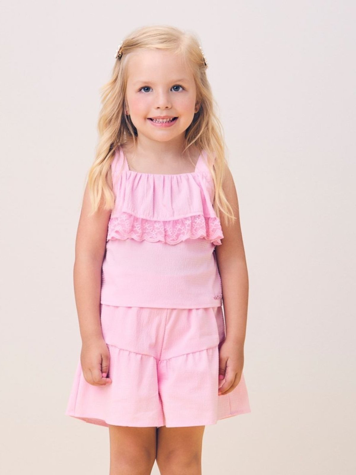 Infantil - Conjunto Rosa com Babado de Renda