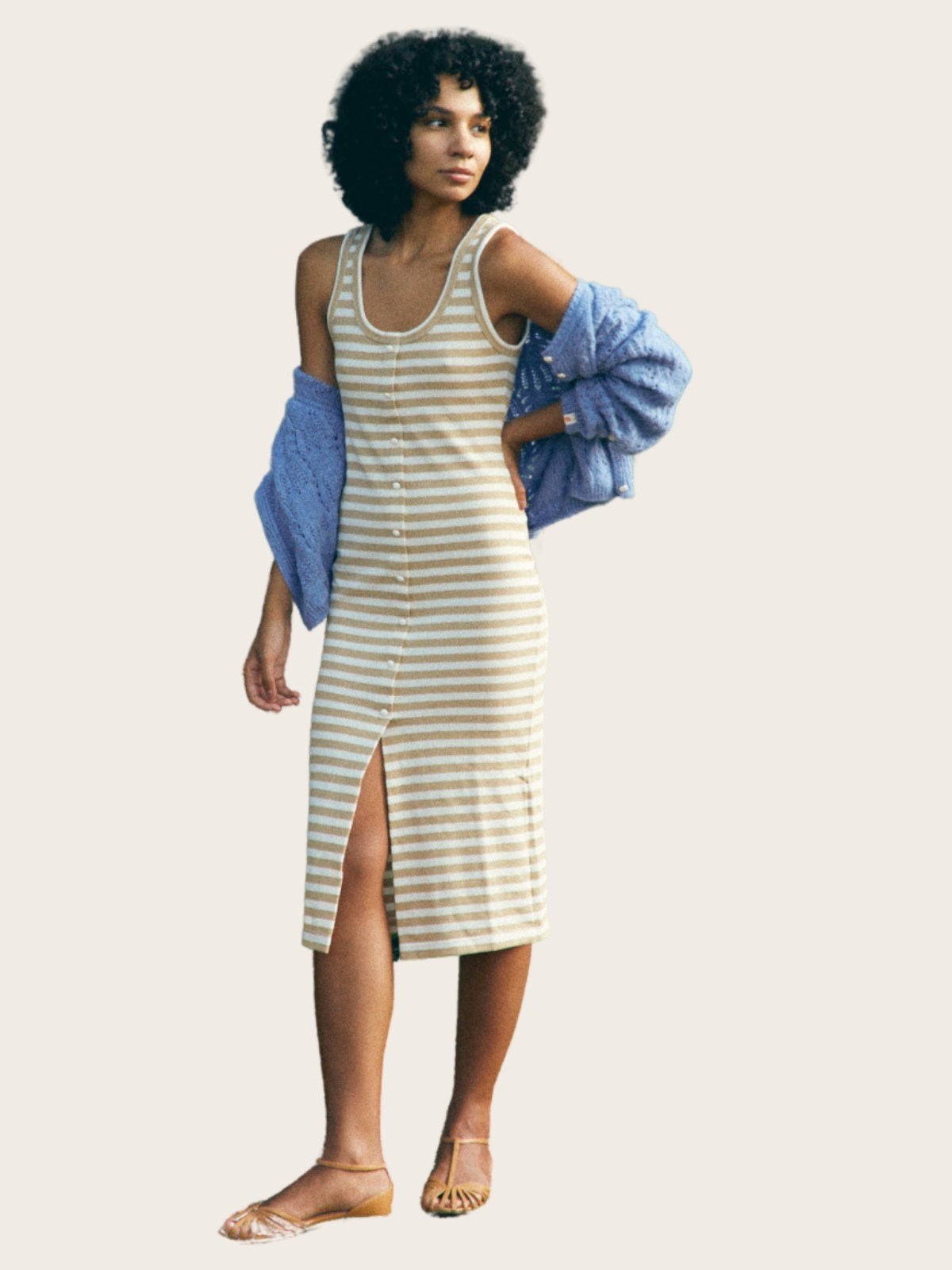 Vestido listrado Manon bege