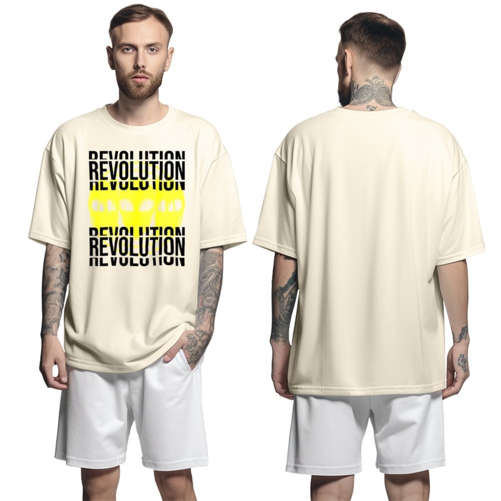Camiseta Oversized Streetwear Genuine Grit Masculina Larga 100% Algodão 30.1 Revolution – Bege – P