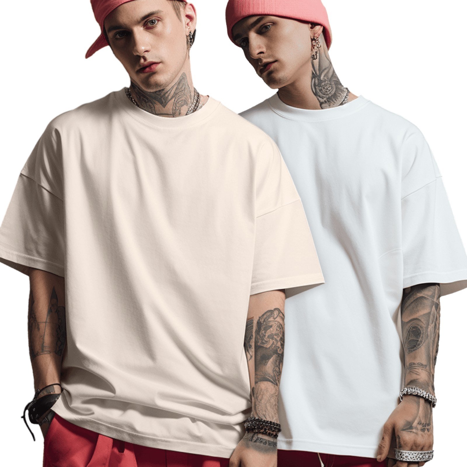 Kit 2 Camisetas Oversized Basica Streetwear Masculina Larga 100% Algodão 30.1 – Bege + Marrom