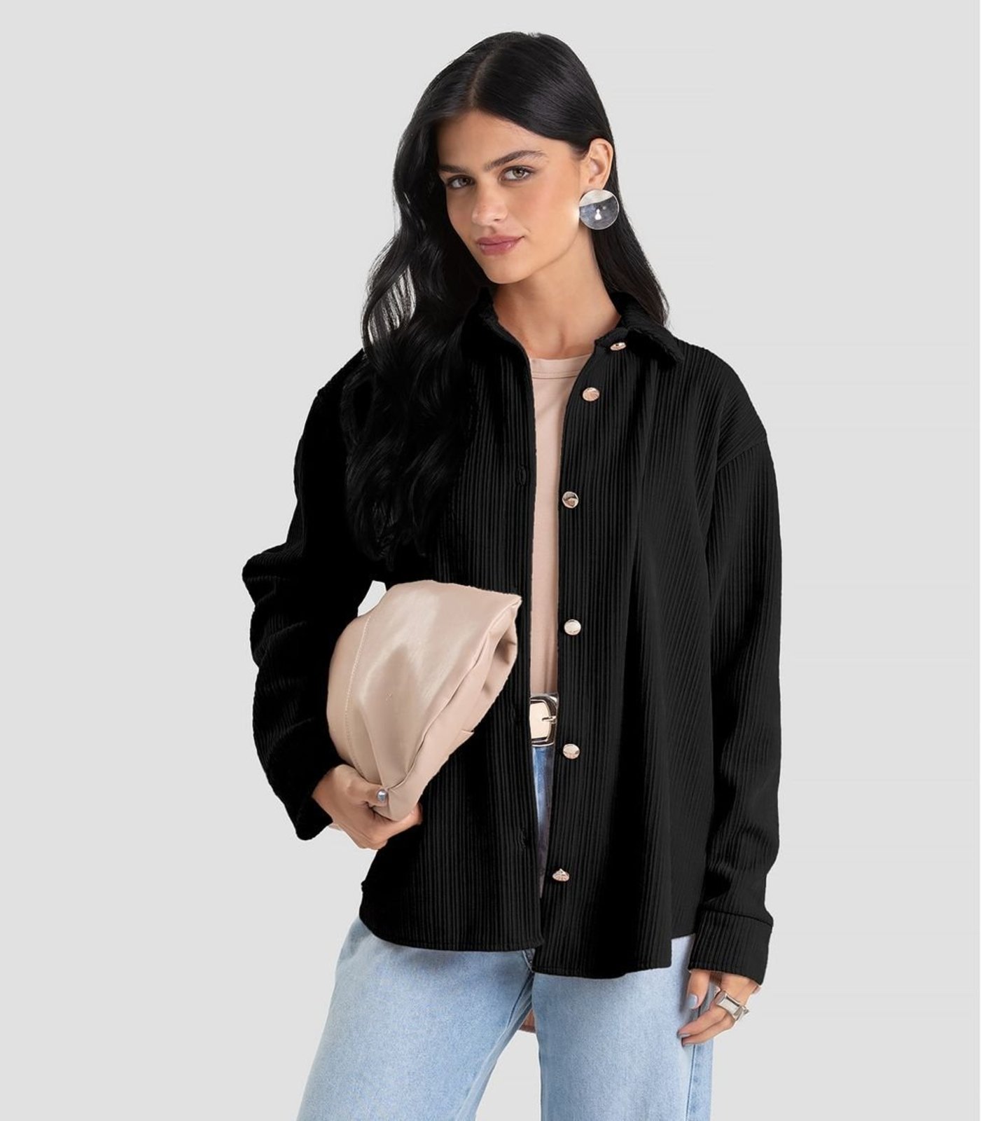 Camisa Feminina Manga Longa em Veludo Dianna Preto