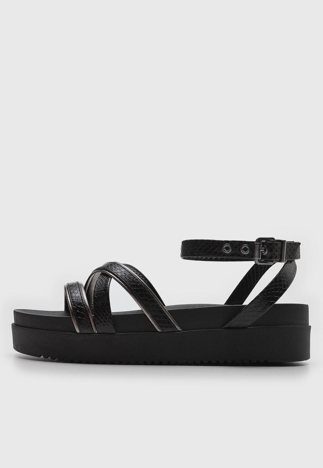 Sandália Flat Ramarim Flatform Preta