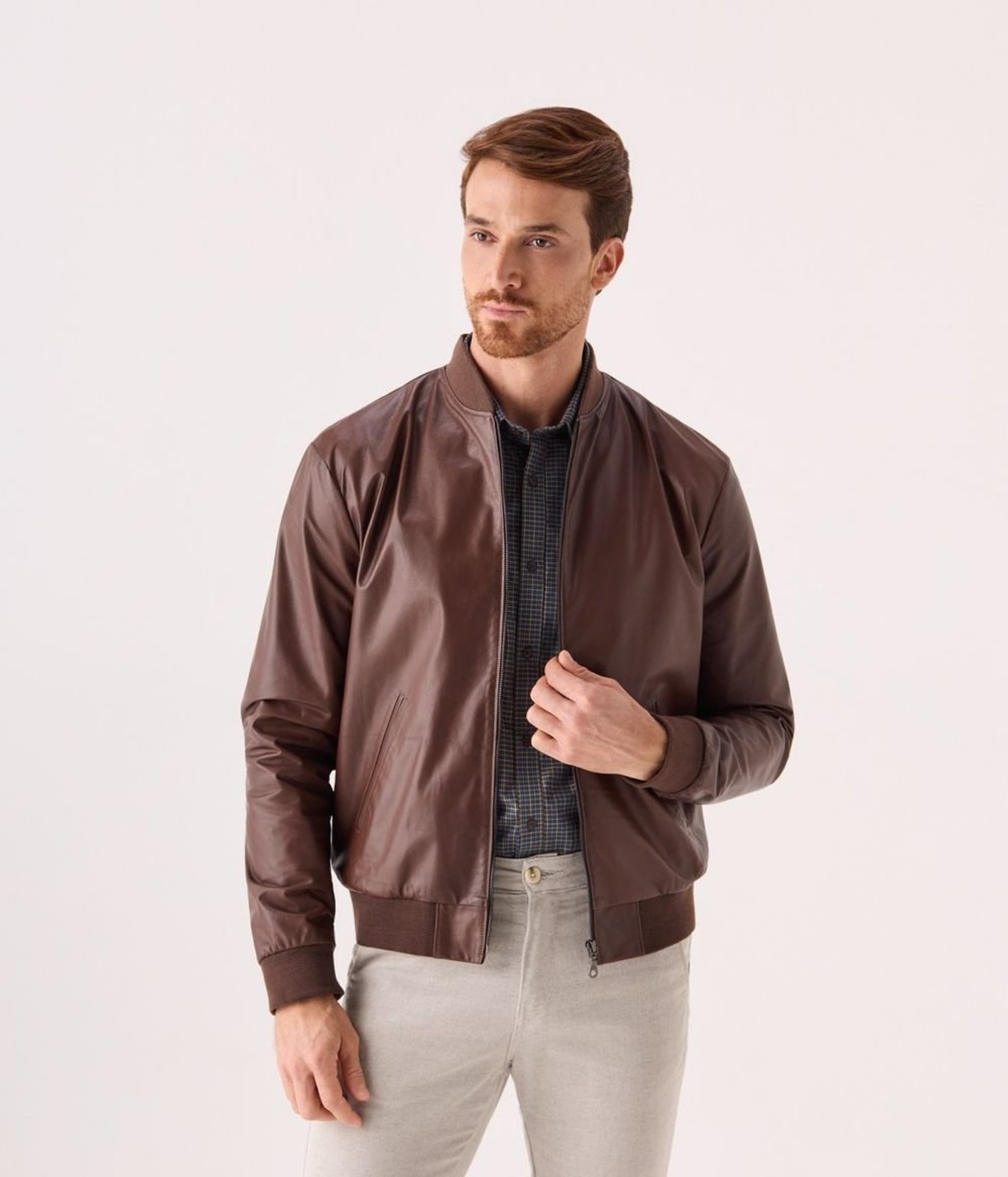 Jaqueta Couro Makenji Gola Padre Masculina Marrom