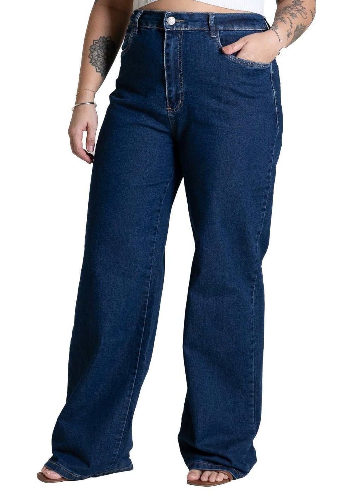 Calça Jeans Sawary Plus Size Wide Leg - 284233 - Azul - Sawary