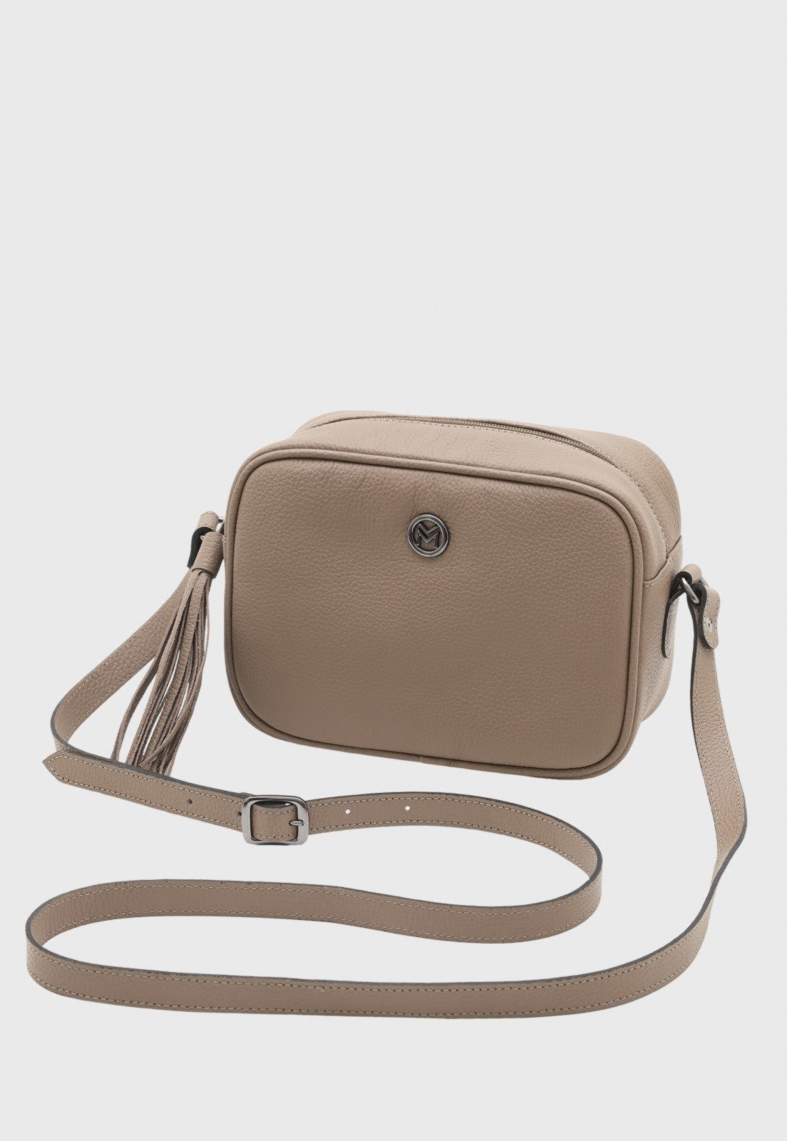 Bolsa Transversal de Couro Mariart Titânio New Bege