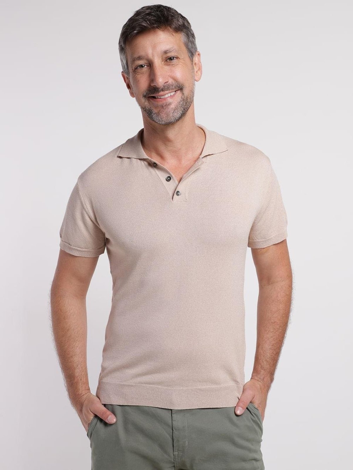 Polo Manga Curta Eletrón Masculina BEGE