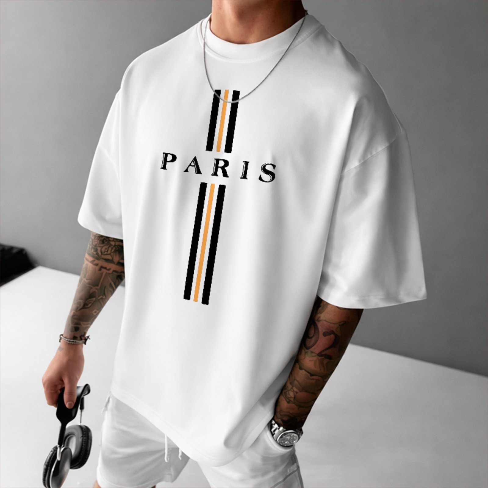 Vista 2 Camiseta Oversized Paris Design Elegante Moderno Estilo Europeu ousy branco ousy branco