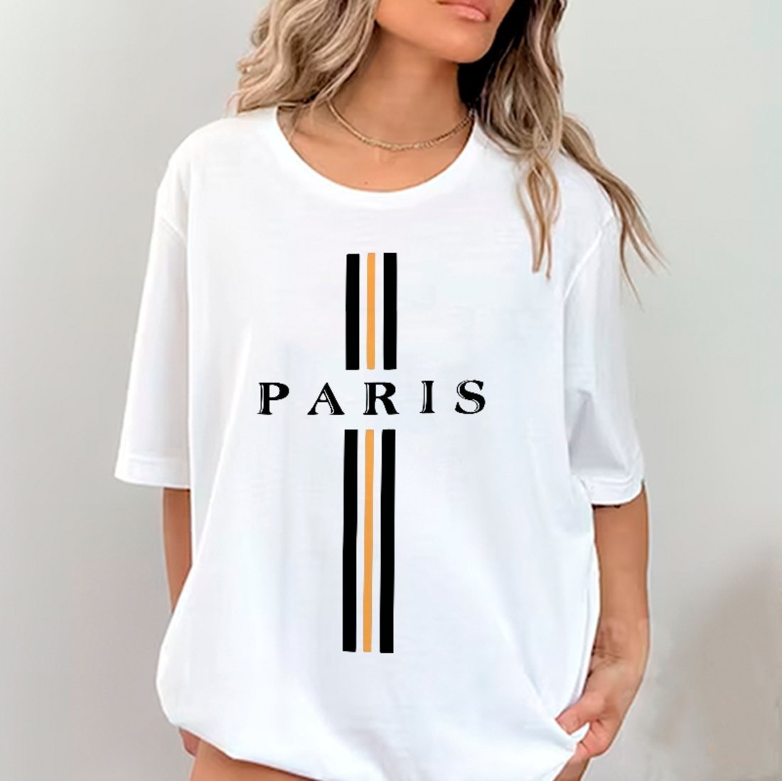Vista 3 Camiseta Oversized Paris Design Elegante Moderno Estilo Europeu ousy branco ousy branco