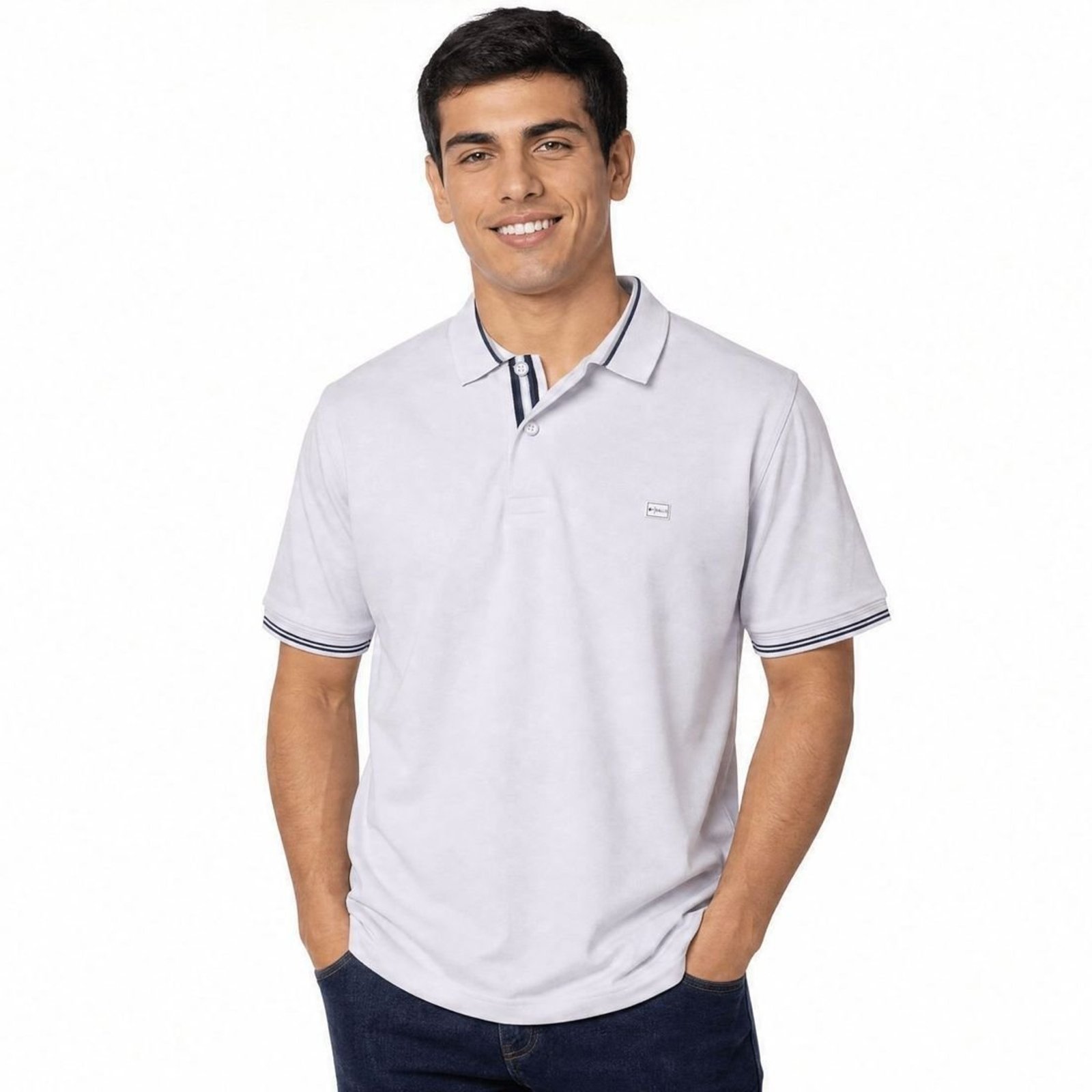 Camisa Polo Masculina Sallo Slim Fit Piquet Branca 0037 - Branco - Sallo