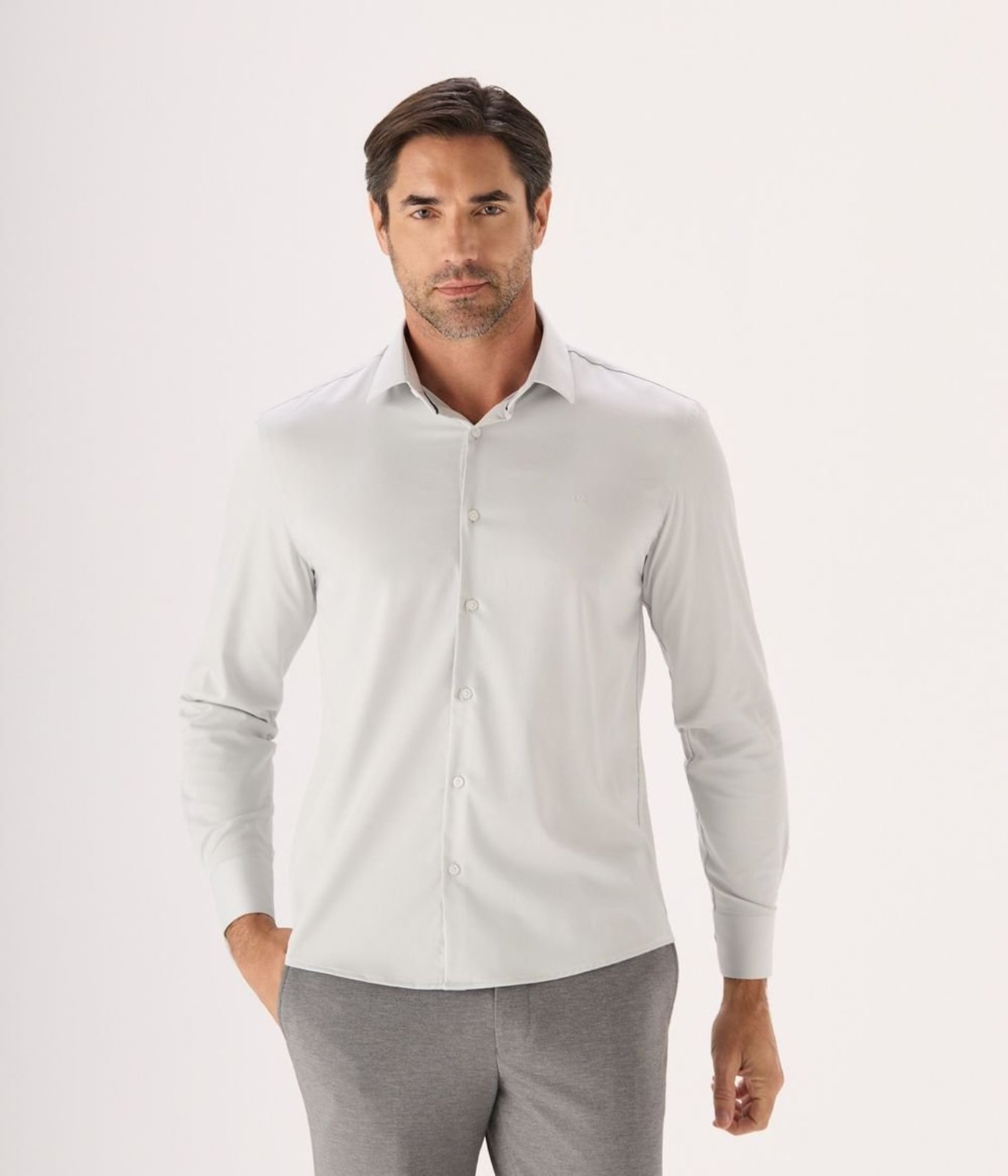 Camisa Makenji Bamboo Lisa Masculina Cinza Claro