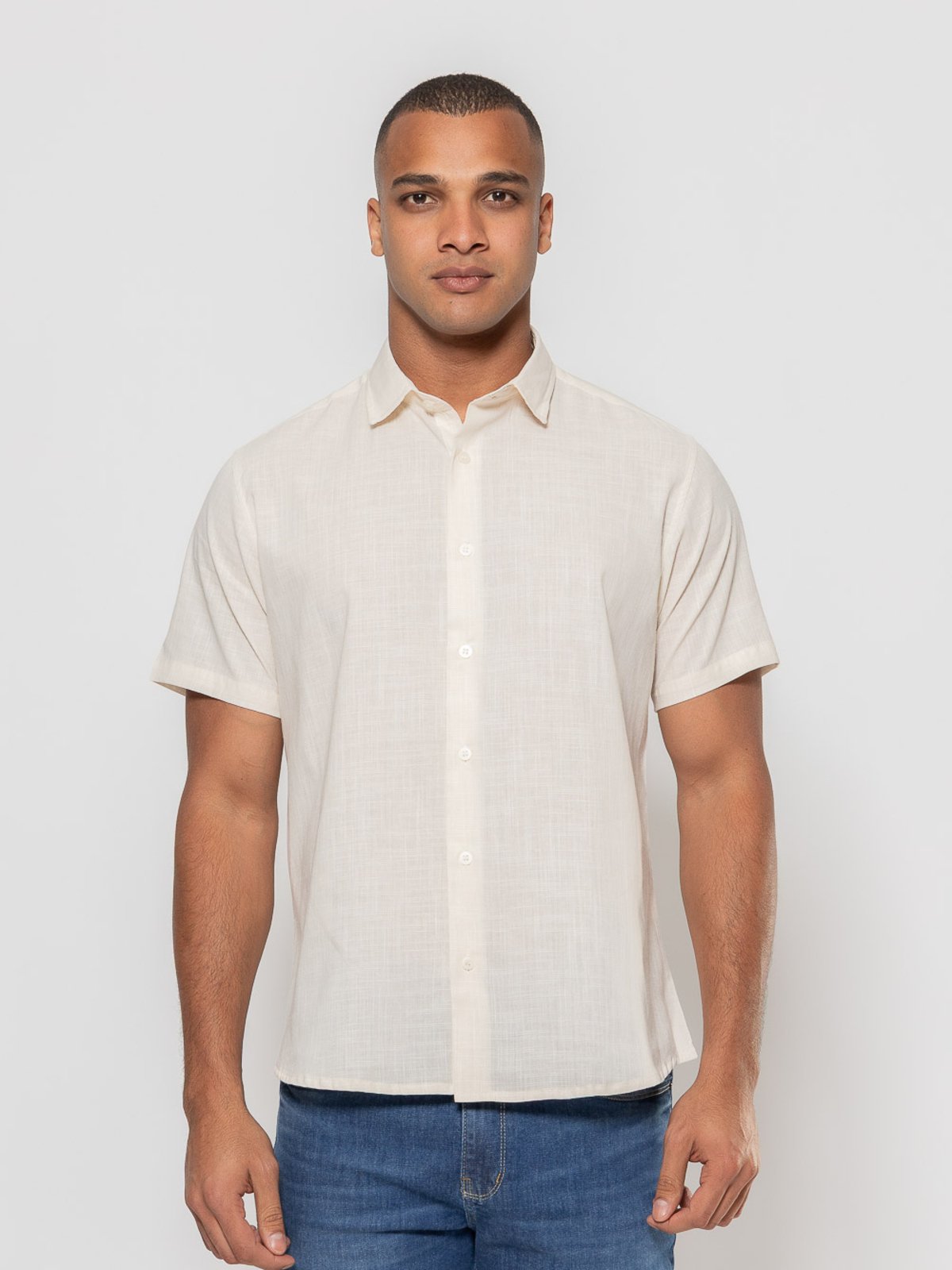Vista 3 Camisa Masculina Casual Manga Curta Crocker - 50981 bege Crocker bege