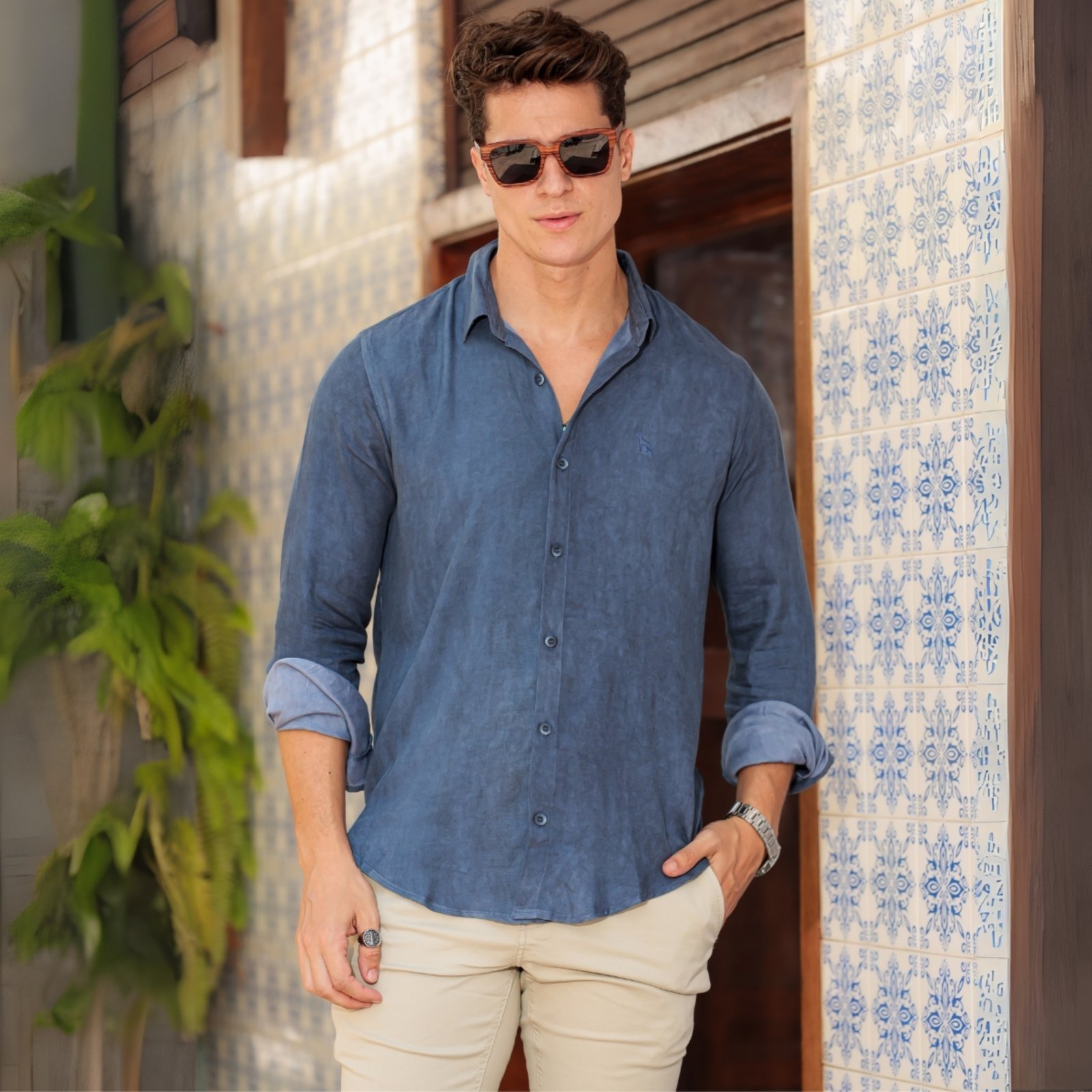 Camisa De Viscose Bordada Masculina Revanche Pinheiro
