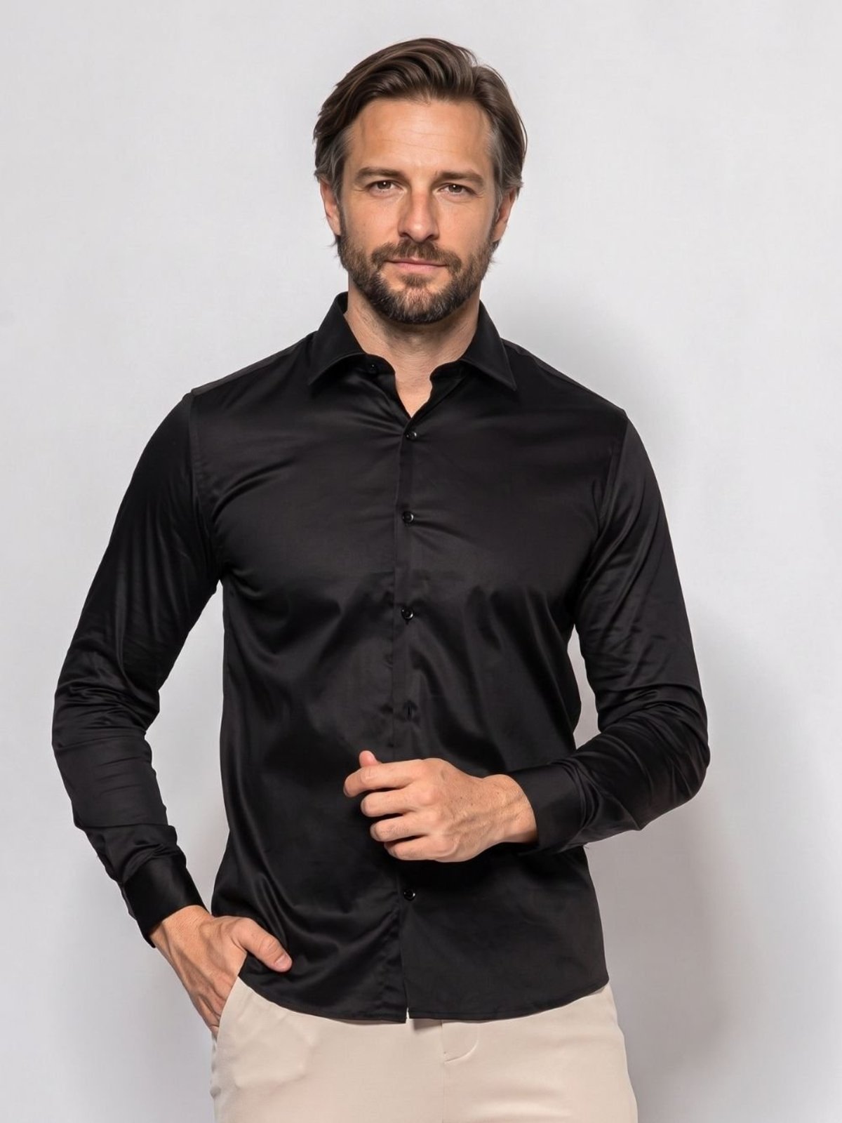 Camisa Social Masculina Acetinada Slim com Elastano Crocker