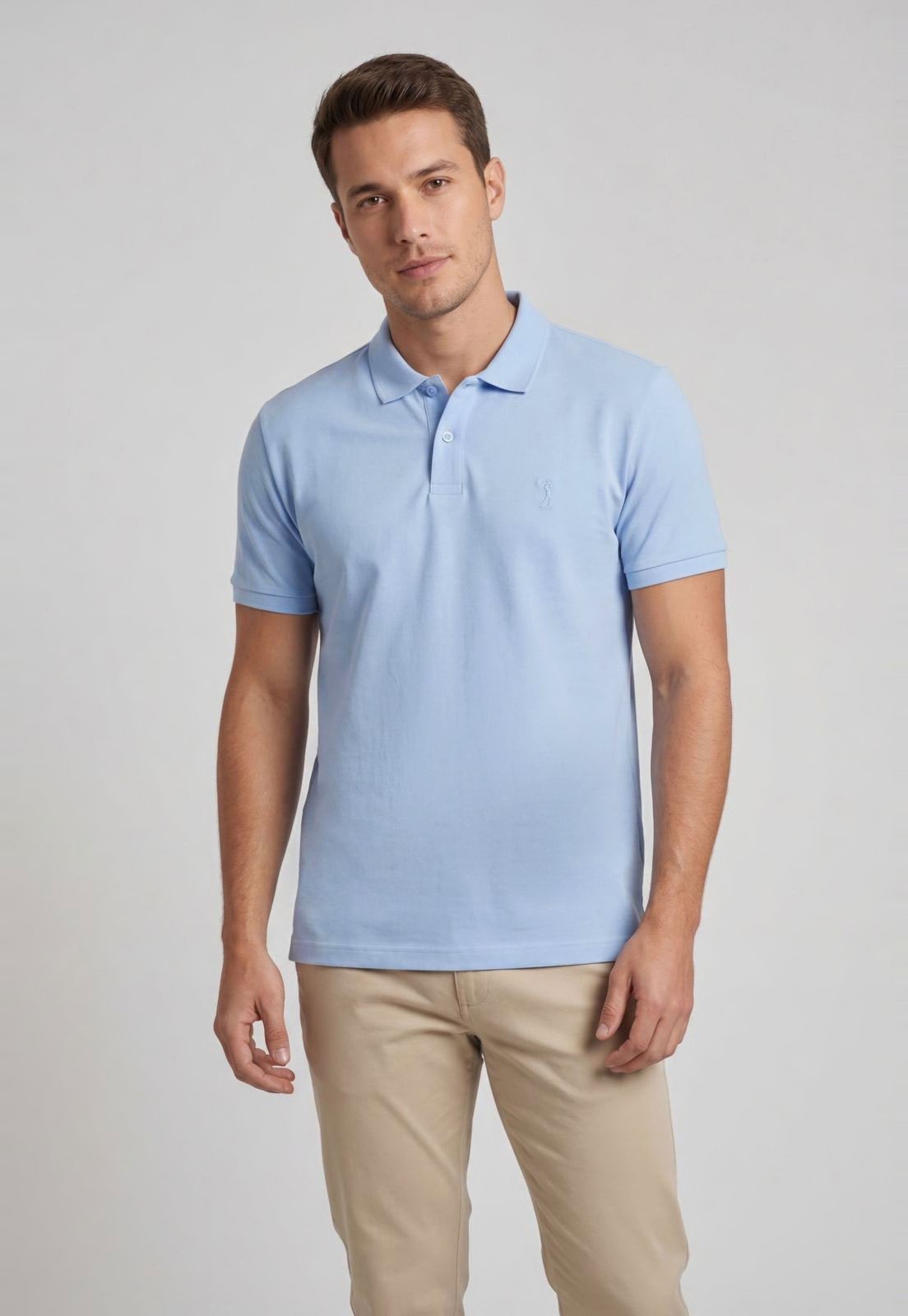 Polo Masculina Aleatory Tradicional Azul Claro