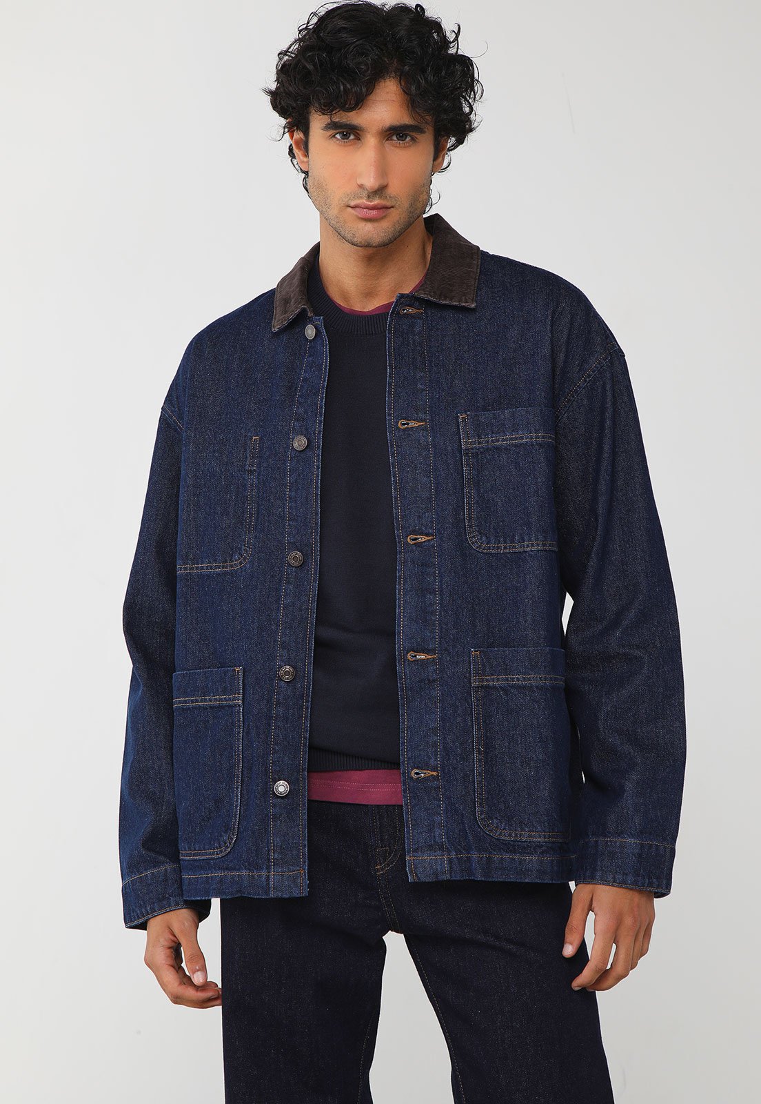Jaqueta Masculina GAP Jeans Gola Cotelê Azul Escuro