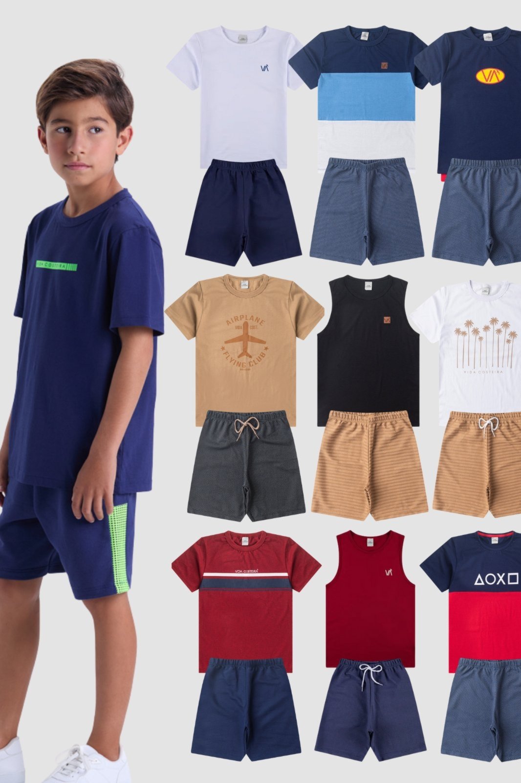 Infantil – Kit Sortido 6 Peças de Roupas Infantis Menino Verão- 3 Camisetas + 3 Shorts