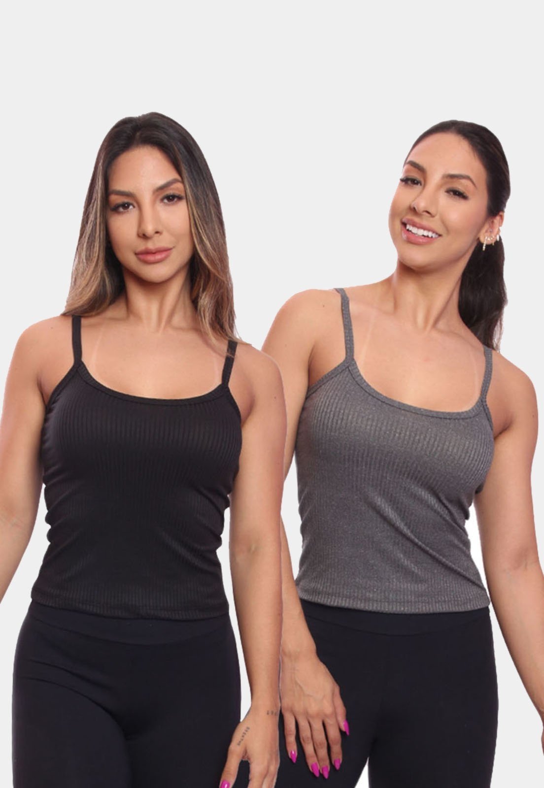 Kit 2 Regatas de Alcinha Canelada Feminina Lisa Blusa Blusinha Básica Treino Academia