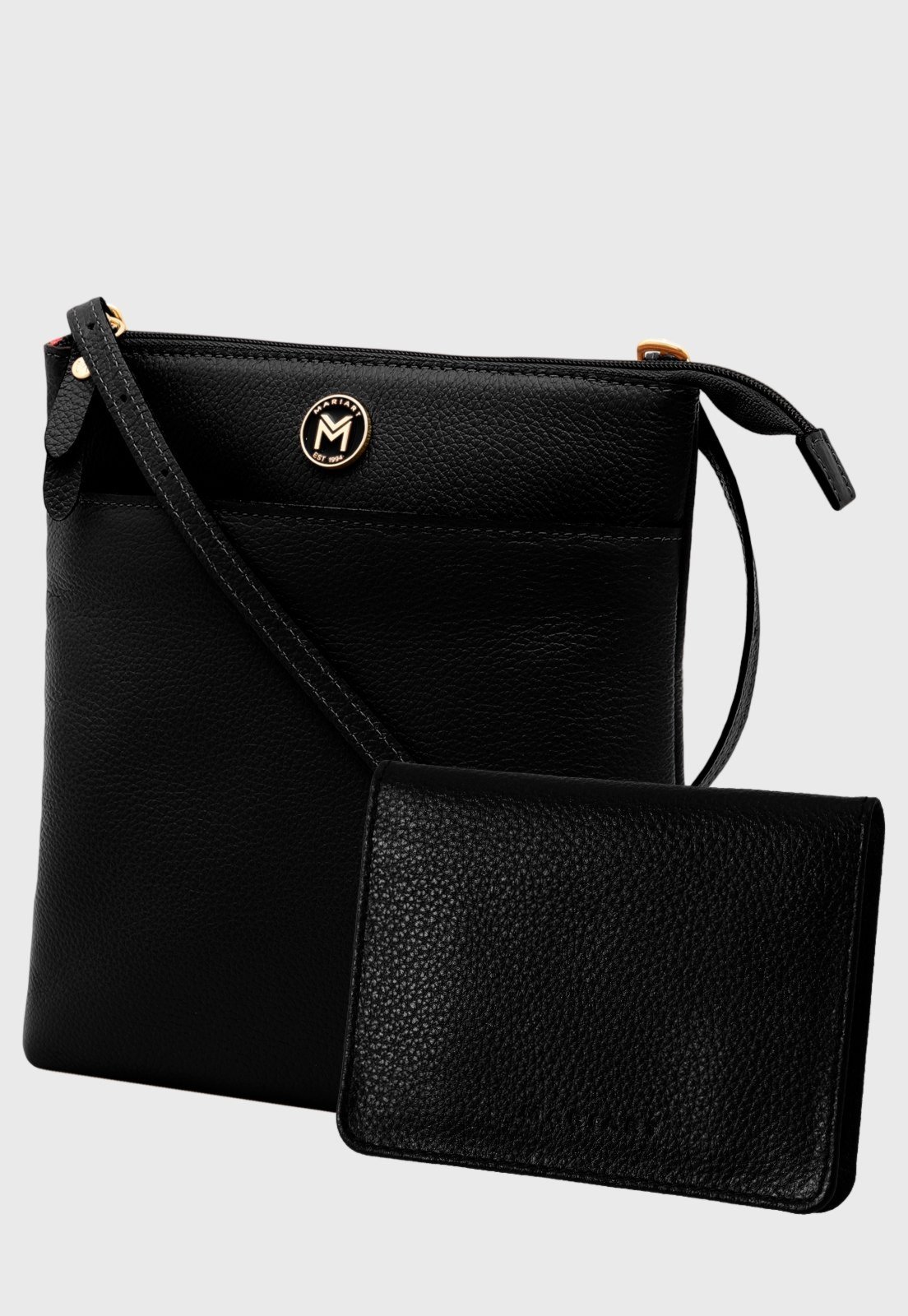 Kit Bolsa Transversal e Carteira de Couro Mariart Itacaré + 649 Preta