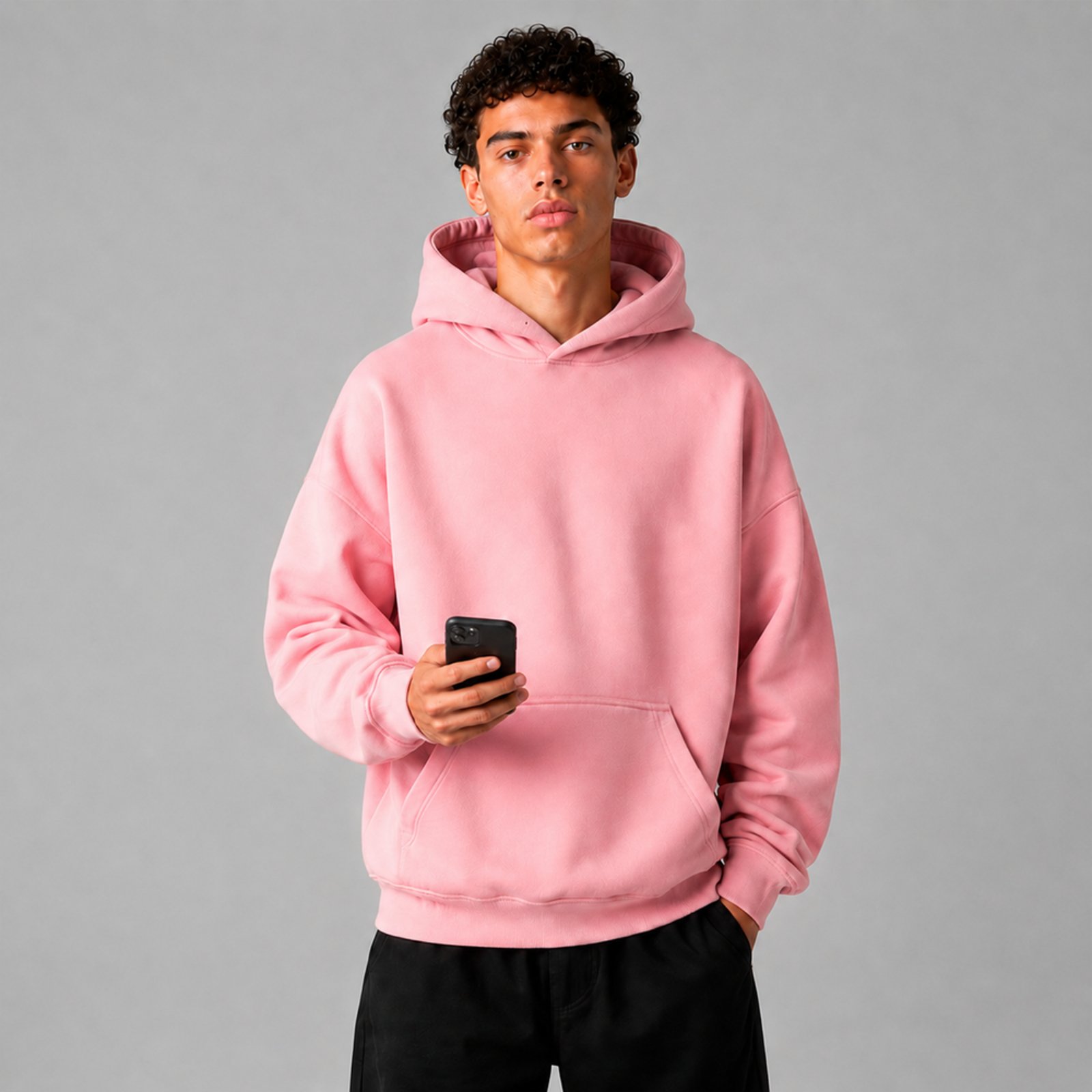 Infantil - Moletom Liso Canguru Unissex Oversized Básico Casual Frio Inverno Fashion Rosa
