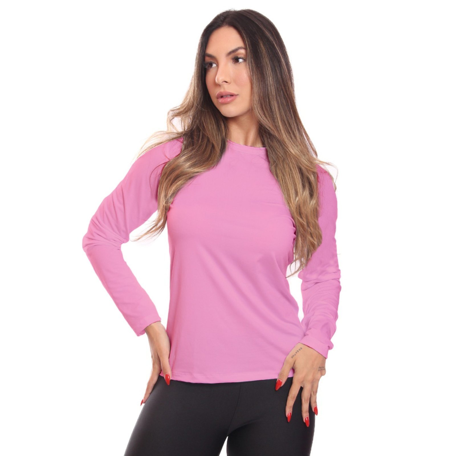 Vista 3 Kit 5 Camisetas Feminina Manga Longa Dry Fit Básica Lisa Proteção Solar UV Térmica Blusa Academia Esporte Praia ADRIBEN multicolorido ADRIBEN multicolorido