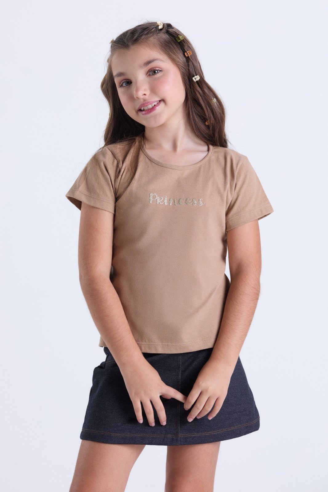 Vista 3 Infantil - Conjunto Verão Menina Princess com Saia Jeans VIDA COSTEIRA bege VIDA COSTEIRA bege