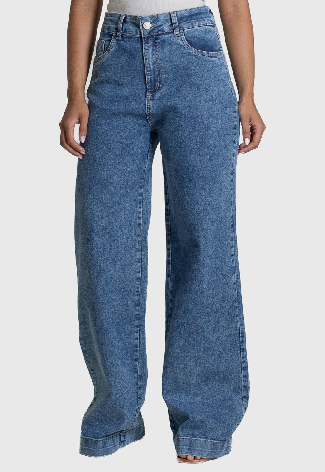 Calça Jeans Feminina Sawary Wide Leg Azul