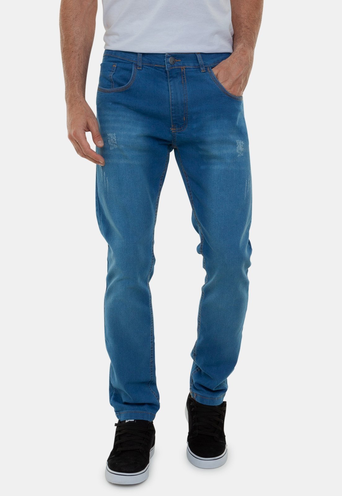 Calça Jeans Masculina Tradicional Lavagem Azul Claro Premium Original Versatti Uruguai
