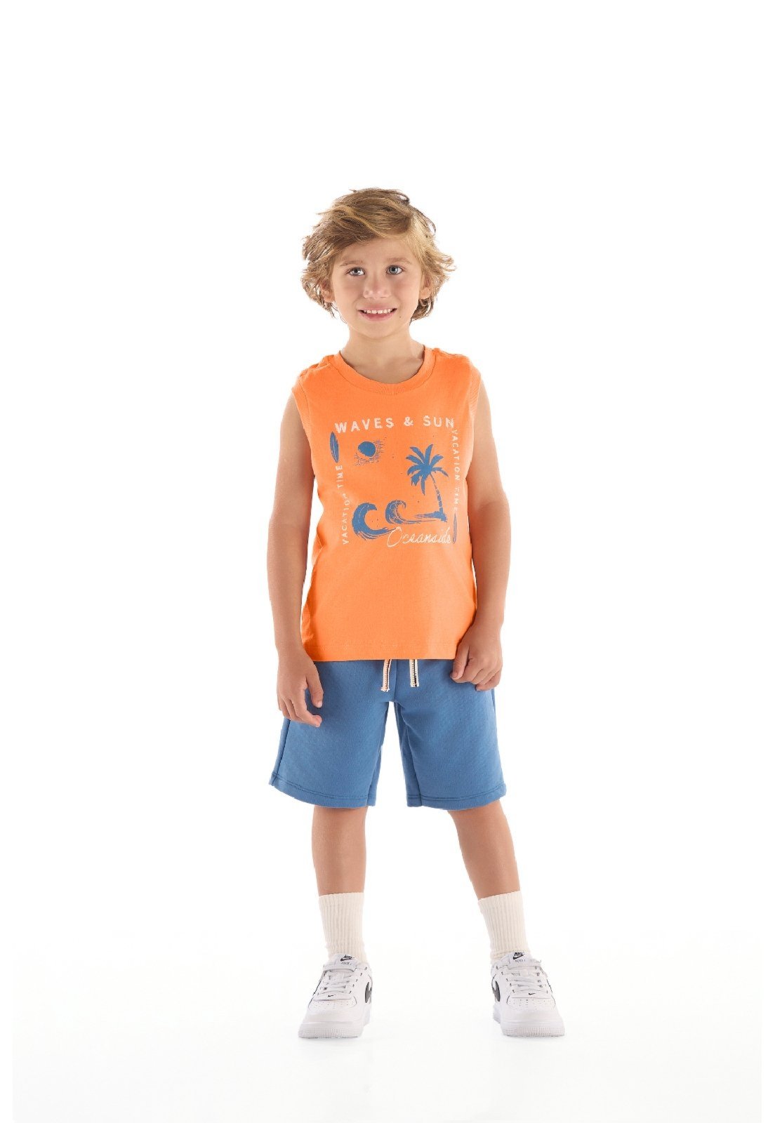 Infantil - Conjunto Regata Estampada Bermuda Quimby Laranja