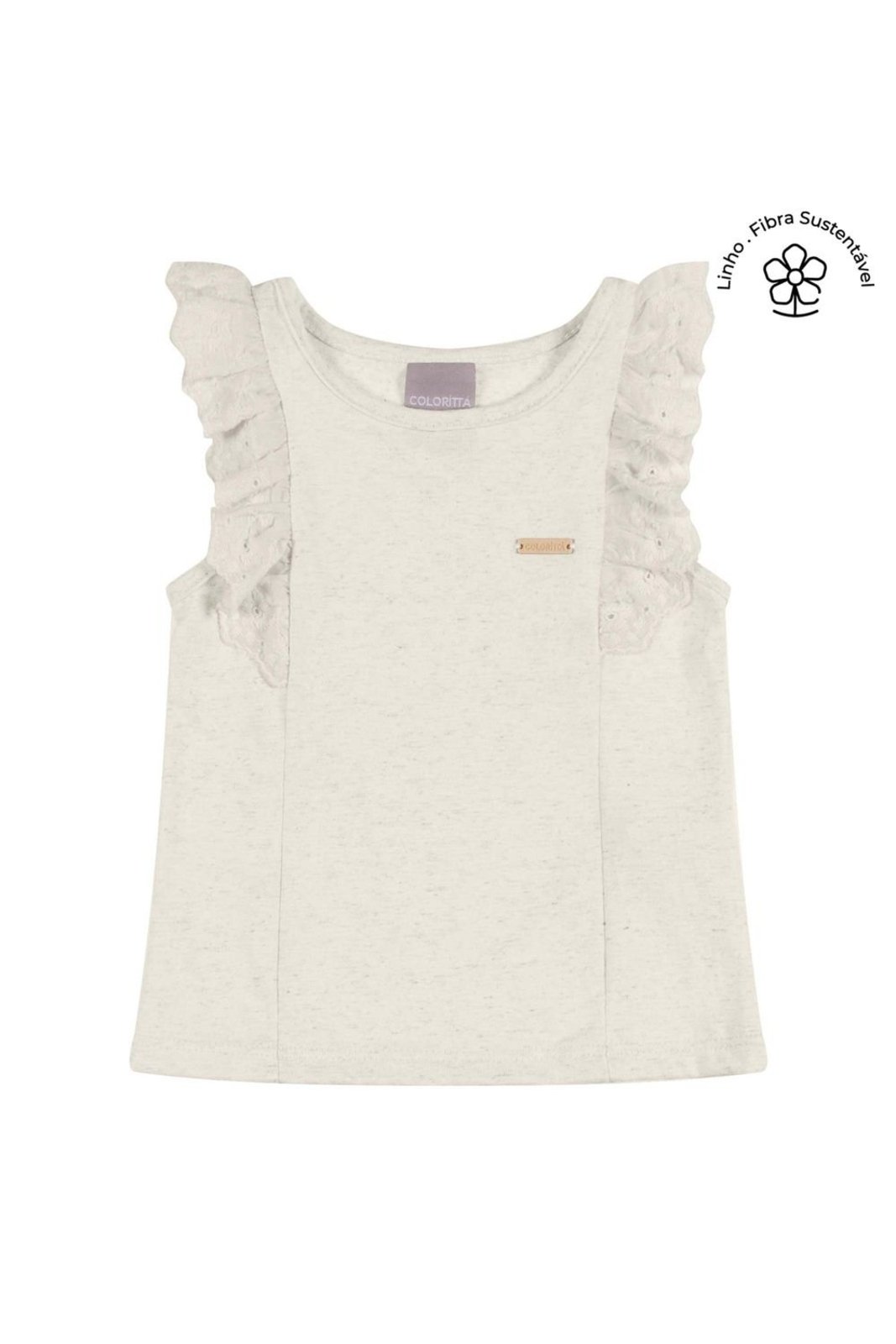 Infantil - Blusa Menina Malha Linho Babado Colorittá Bege