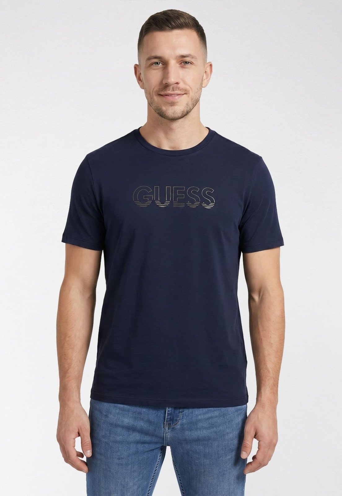 Camiseta Logo Guess Furta Cor Azul Escuro