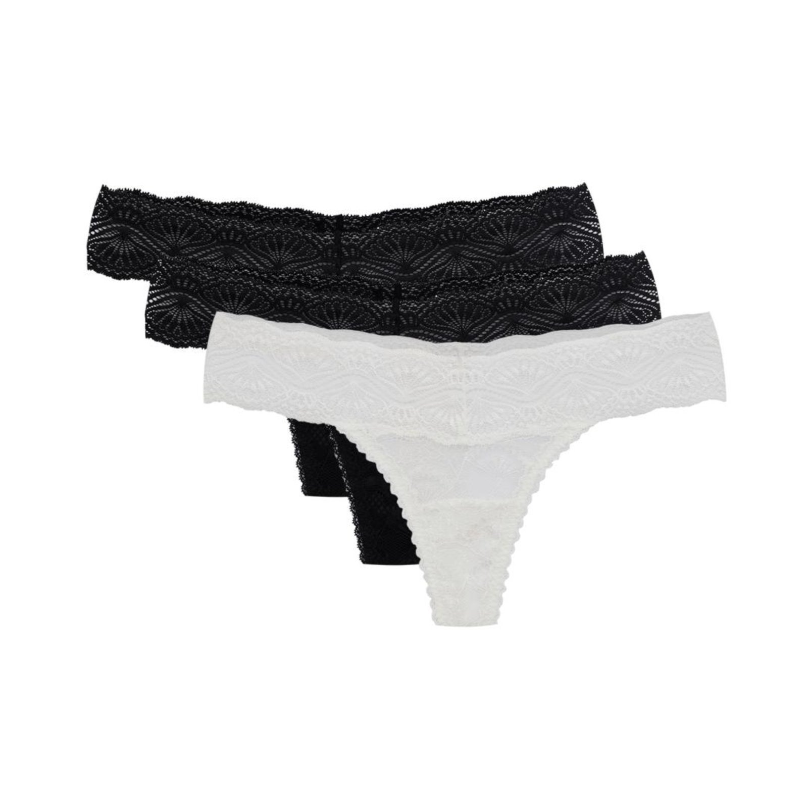 Kit 3 Calcinhas Fio Renda Shiny Love Preto/Branco