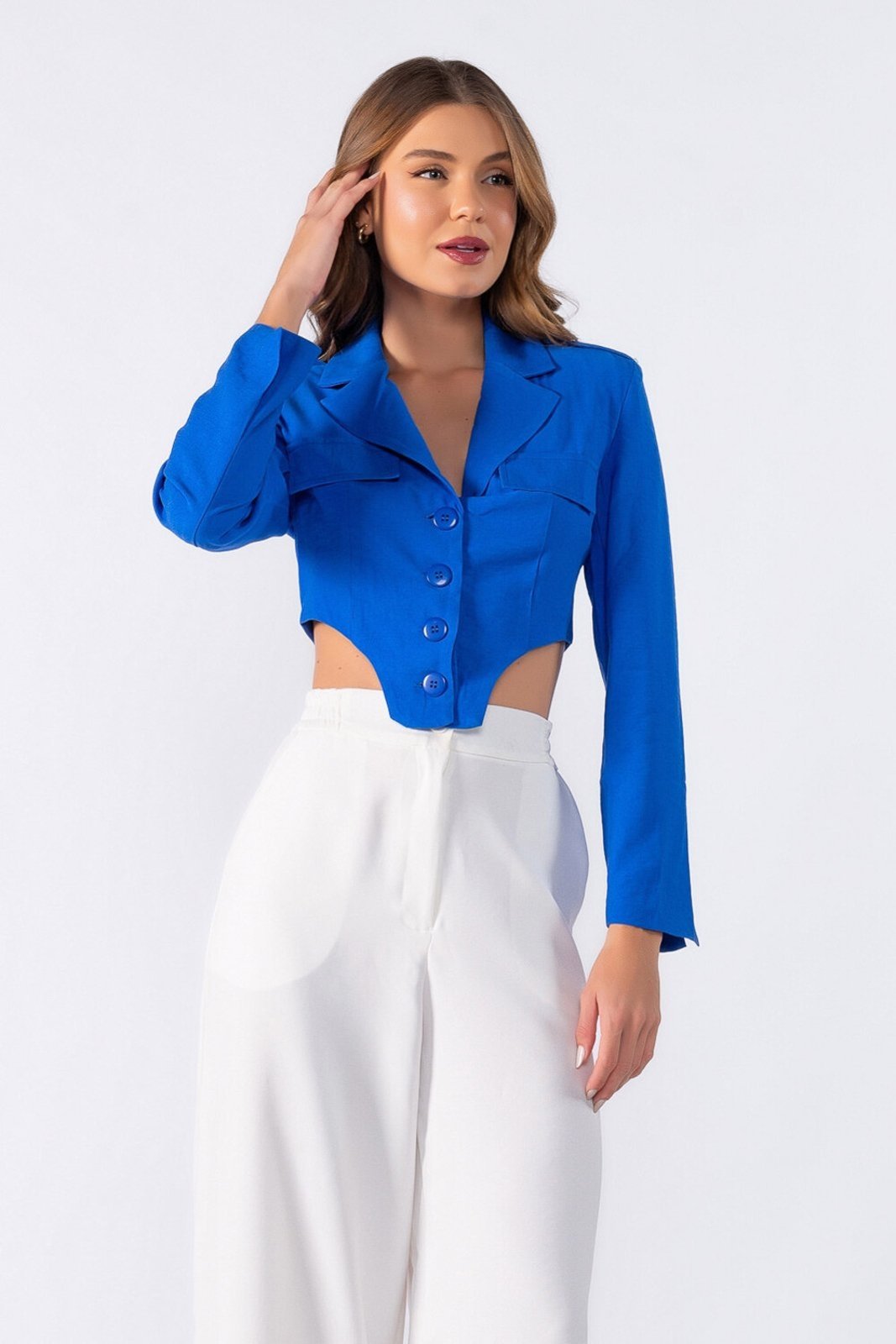 Blazer curto forrado Azul