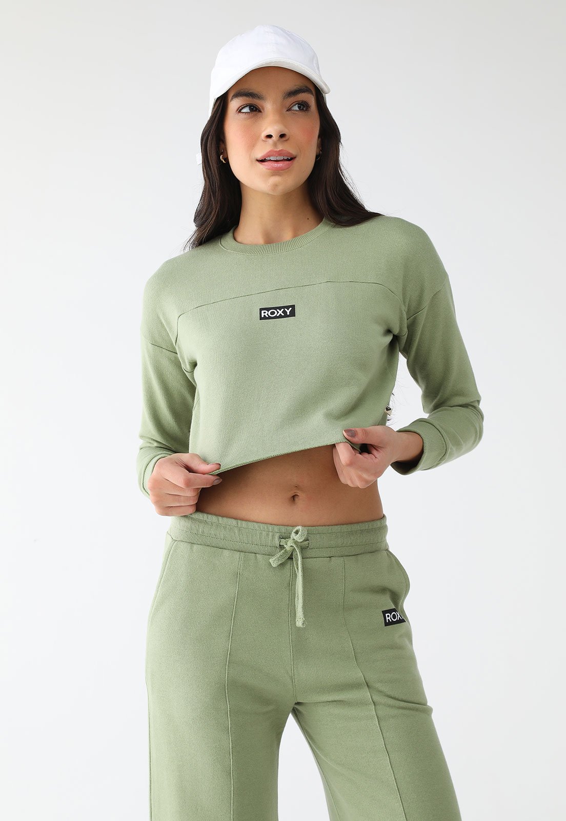 Blusa de Moletom Cropped Fechada Roxy Care Happy Day Verde