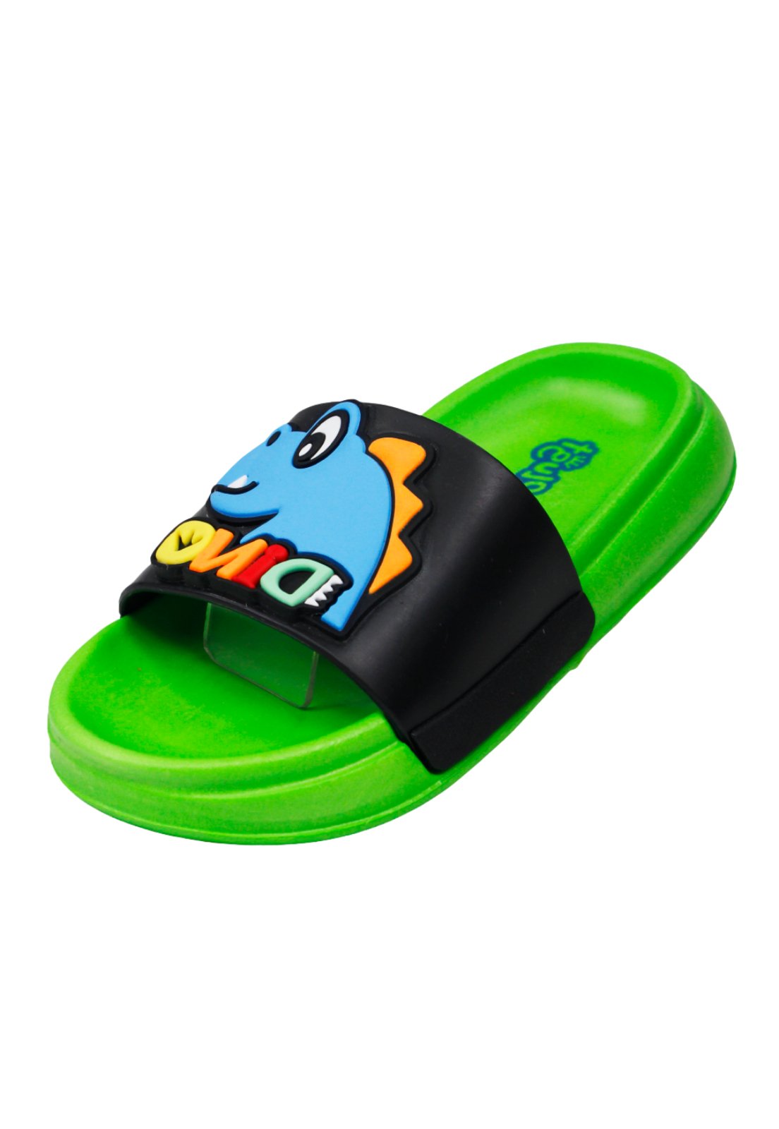 Infantil - Chinelo Slide Plugt Menino Floquinho Dinossauro Preto Verde