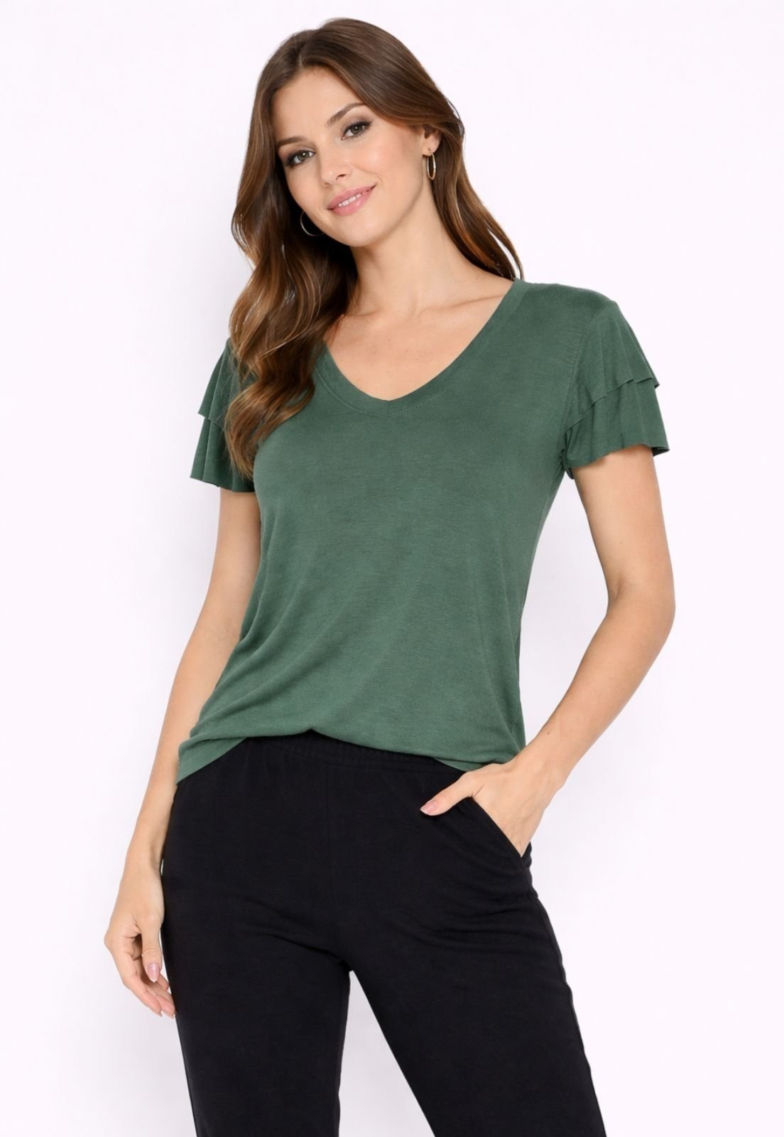 Blusa Viscolycra Maria Paes Dois Babados Verde Militar