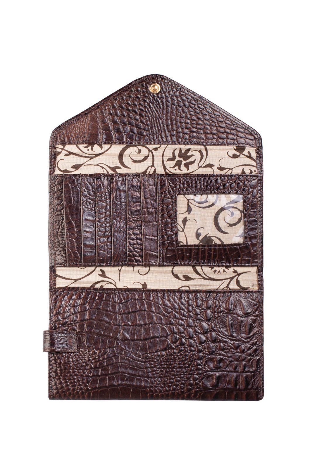 Vista 3 Carteira feminina de couro croco Clara 10,5x19cm - Café Andrea Vinci preto Andrea Vinci preto