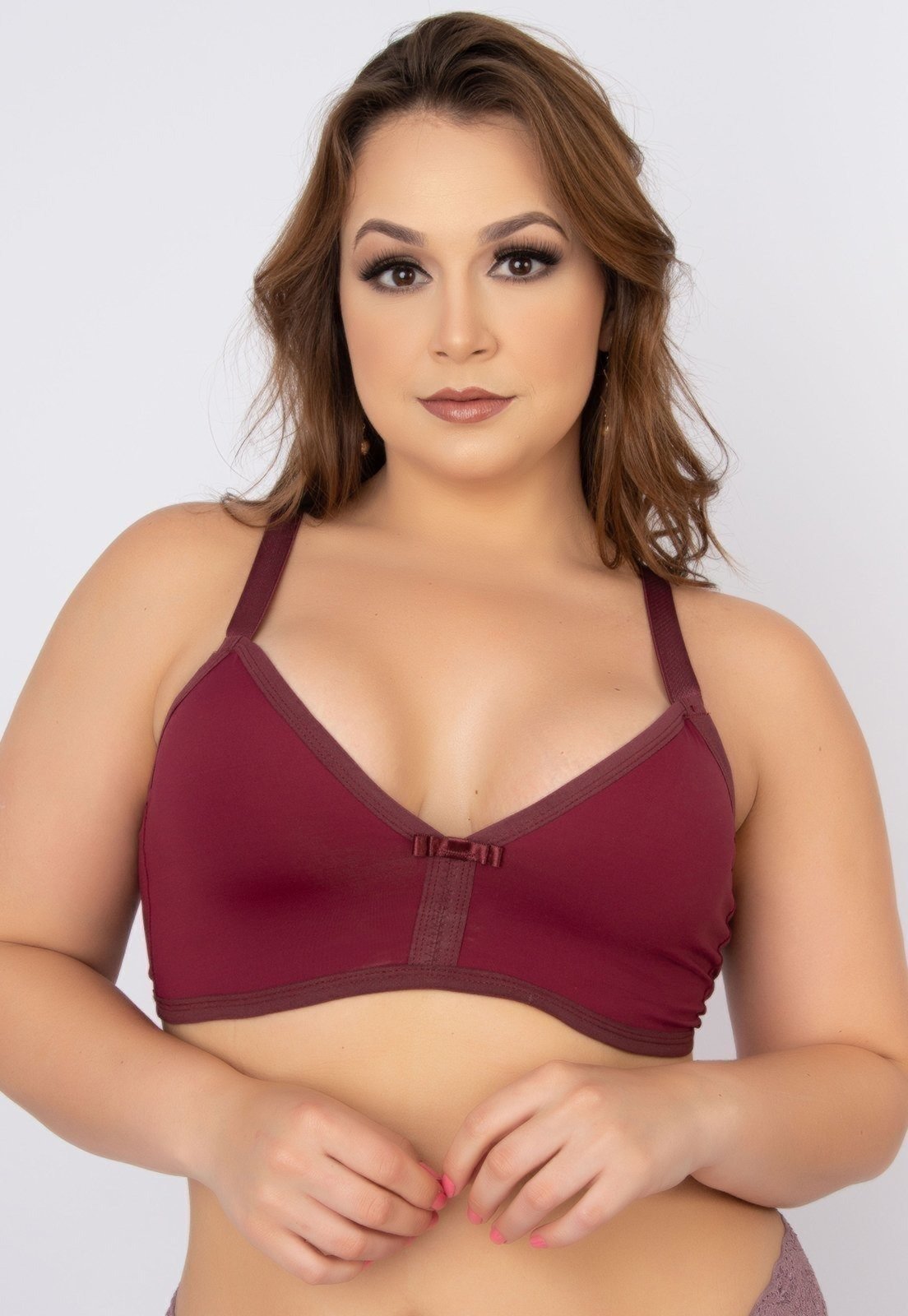 Soutien Plus Size Bella Fiore Modas Lingerie Sem Bojo Alça Reforçada Vinho