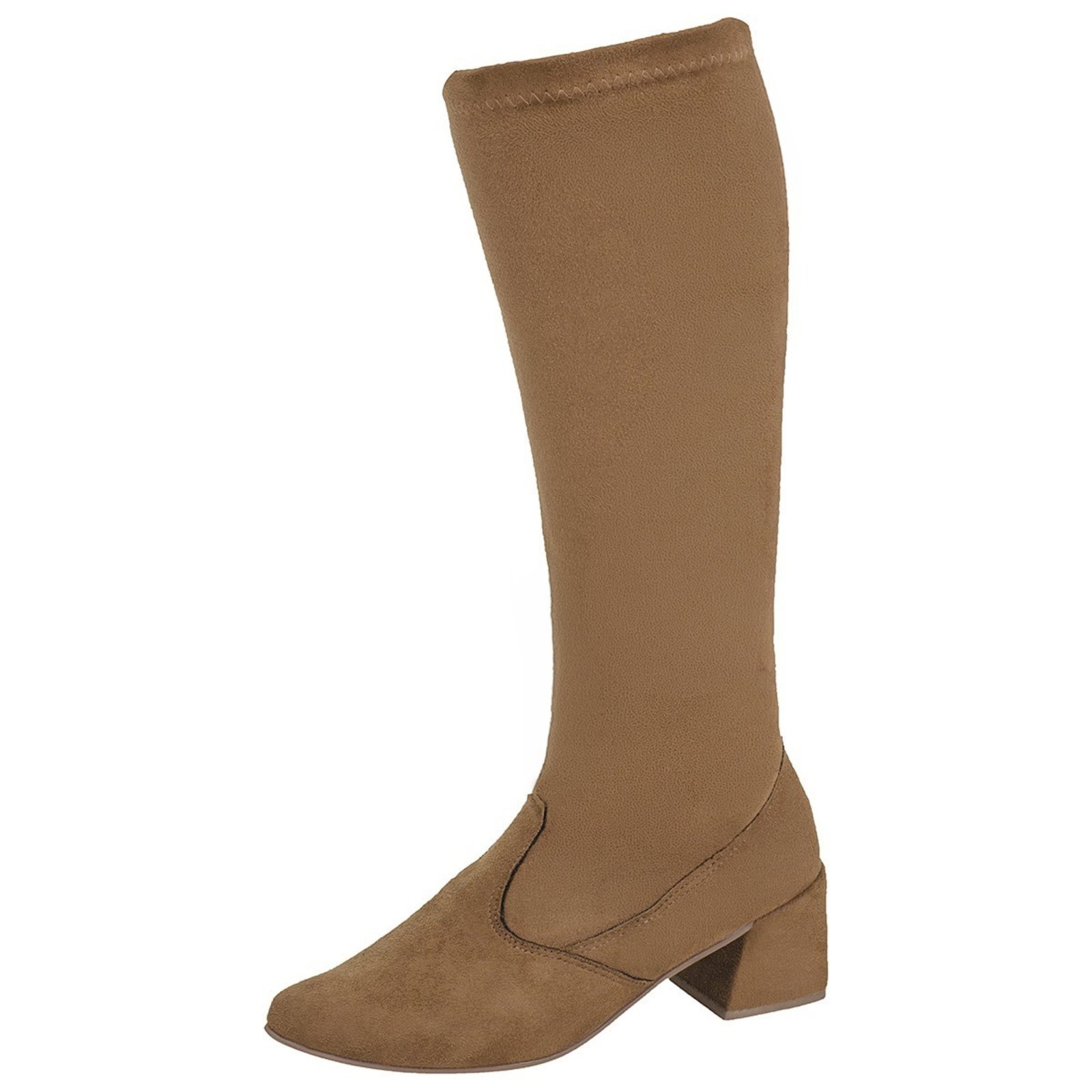 Bota Feminina Lóris Shoes Cano Longo com Stretch Salto Grosso e Bico Fino Moda Fashion 634 Caramelo