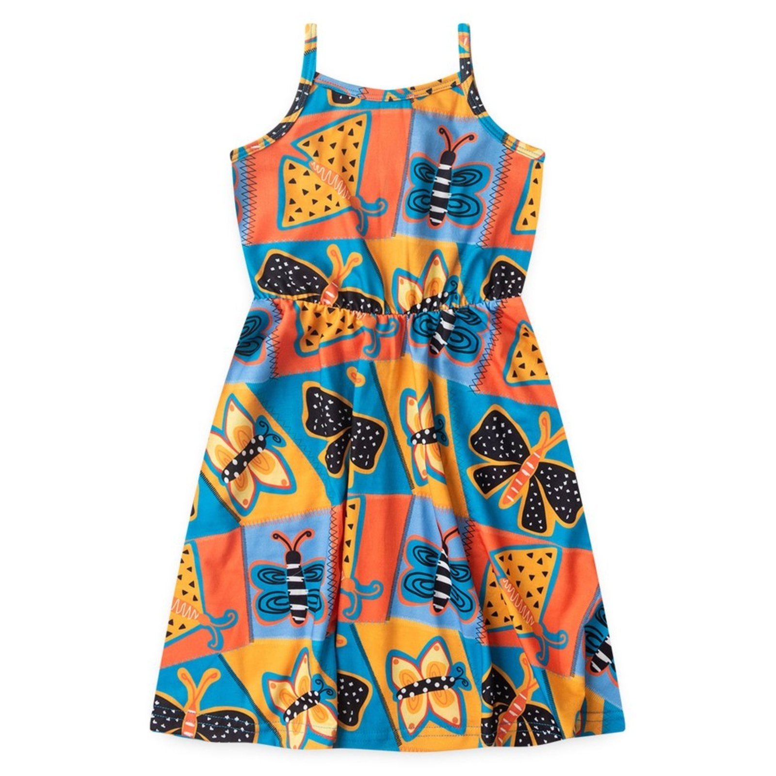 Vista 3 Infantil - Vestido Alcinha Verão Menina Borboletas Geométricas Molekada azul