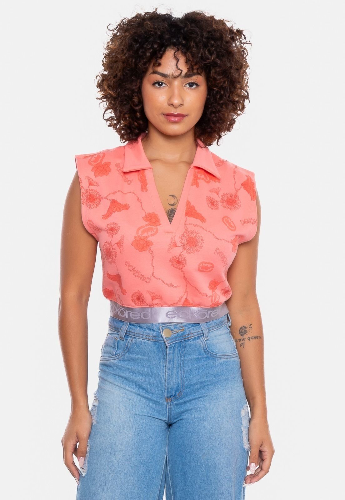 Camisa Polo Ecko Feminina Chave Coral